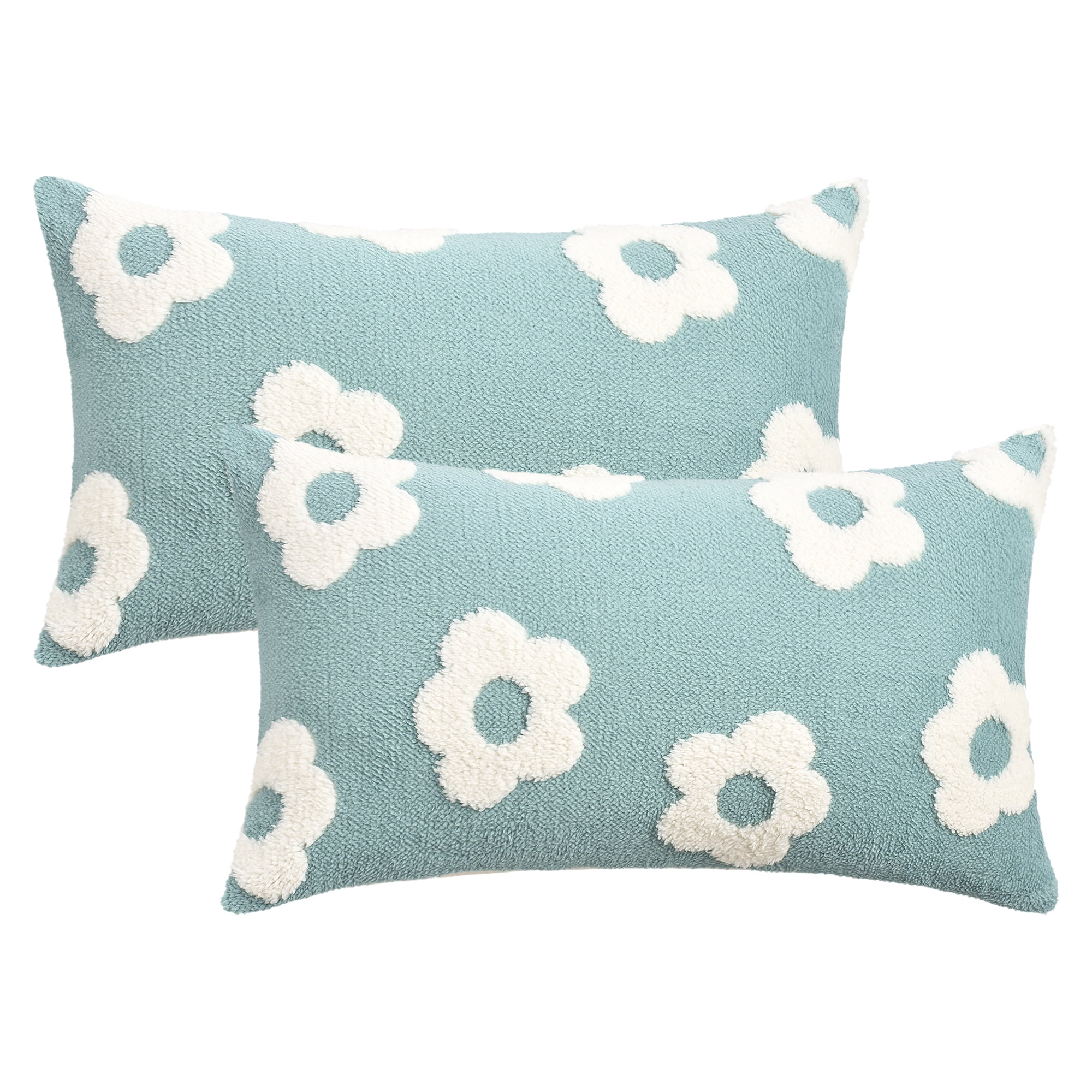 Unique Bargains Pack of 2 Floral Decorative Throw Pillow Covers for Home 20" x 12" Blue