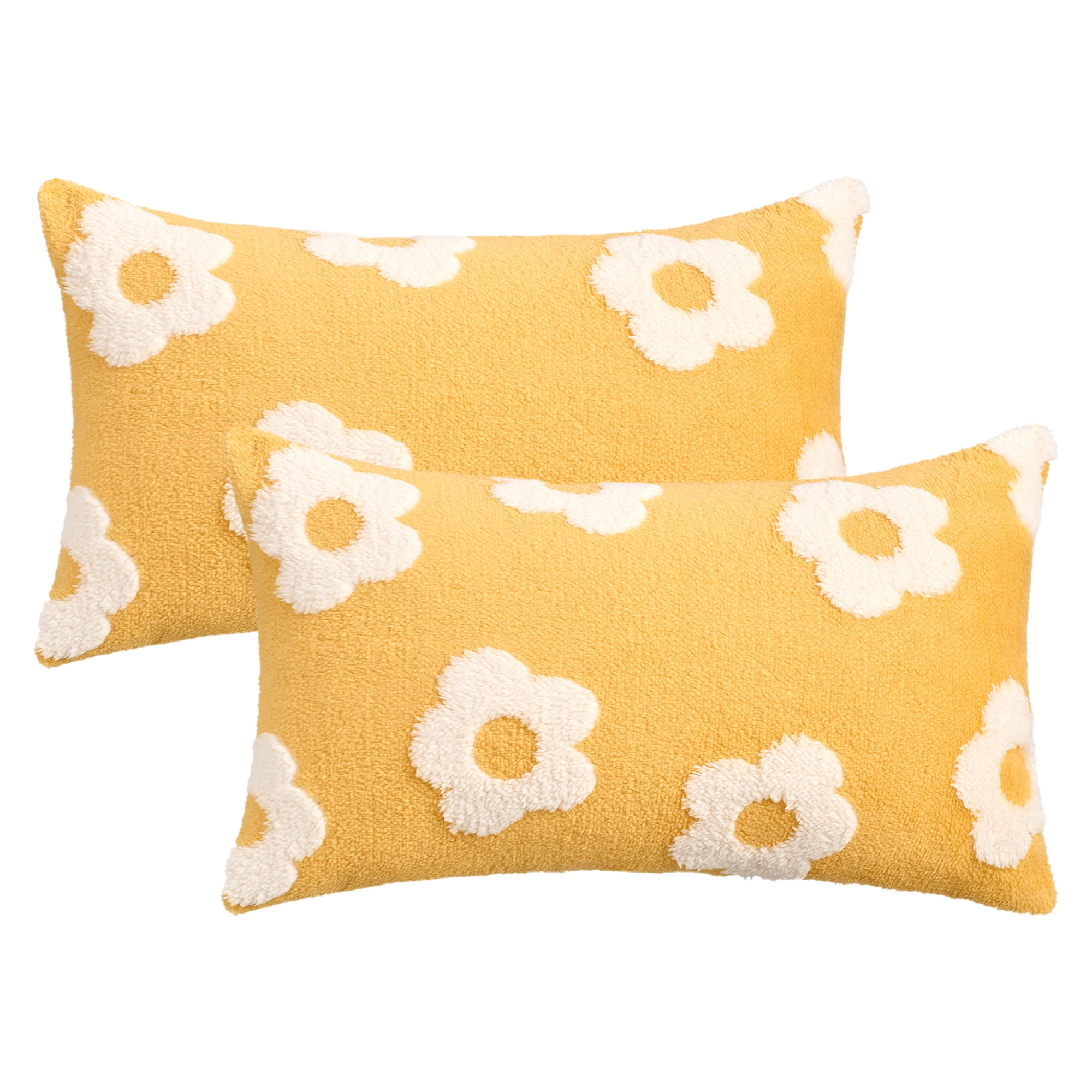 Unique Bargains Pack of 2 Floral Decorative Throw Pillow Covers for Home 20" x 12" Yellow