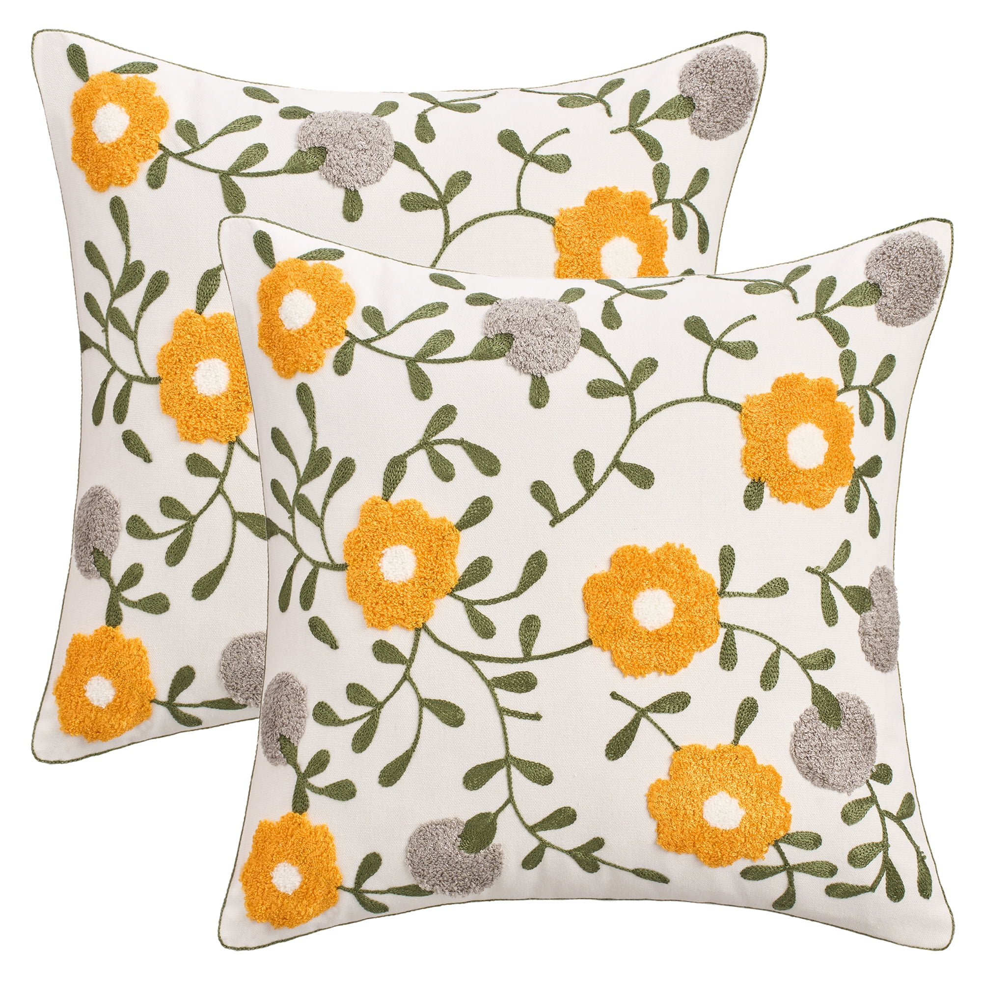 Unique Bargains Pack of 2 Flower Embroidered Throw Pillow Covers Yellow Purple