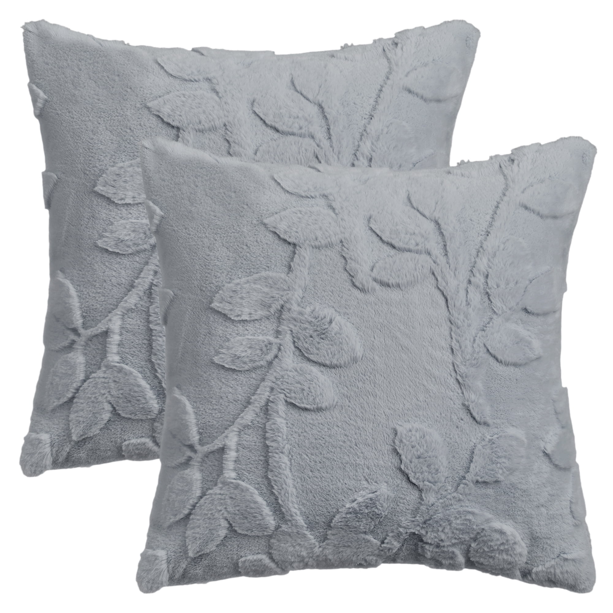 Unique Bargains Pack of 2 Leaf Jacquard Plush Pillow Covers for Bedroom 18" x 18" Grey