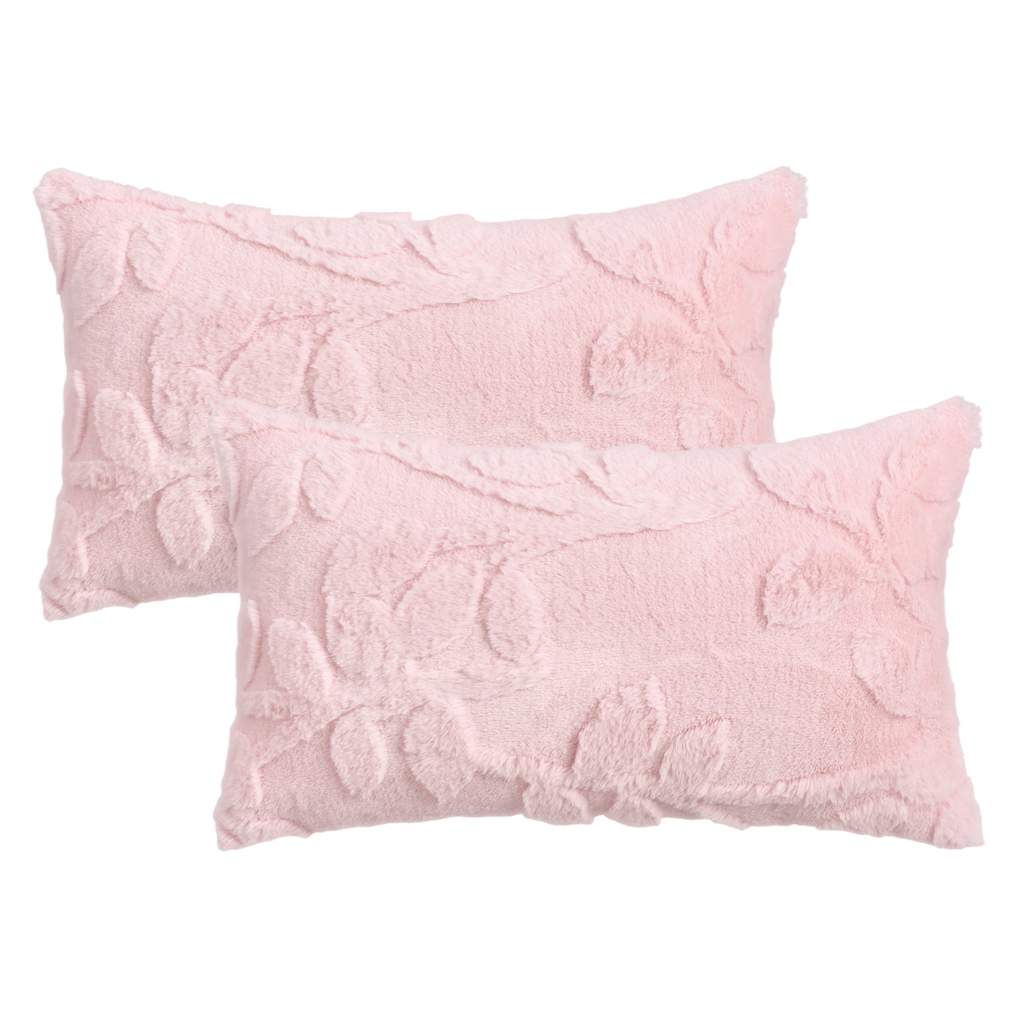 Unique Bargains Pack of 2 Leaf Jacquard Plush Pillow Covers for Bedroom 20" x 12" Pink