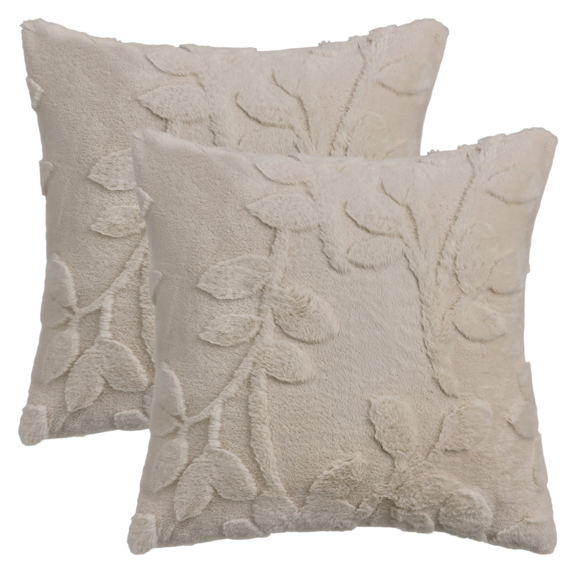 Unique Bargains Pack of 2 Leaf Jacquard Plush Pillow Covers for Bedroom 20" x 20" Khaki