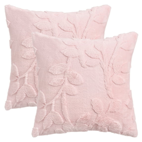 Unique Bargains Pack of 2 Leaf Jacquard Plush Pillow Covers for Bedroom 20" x 20" Pink