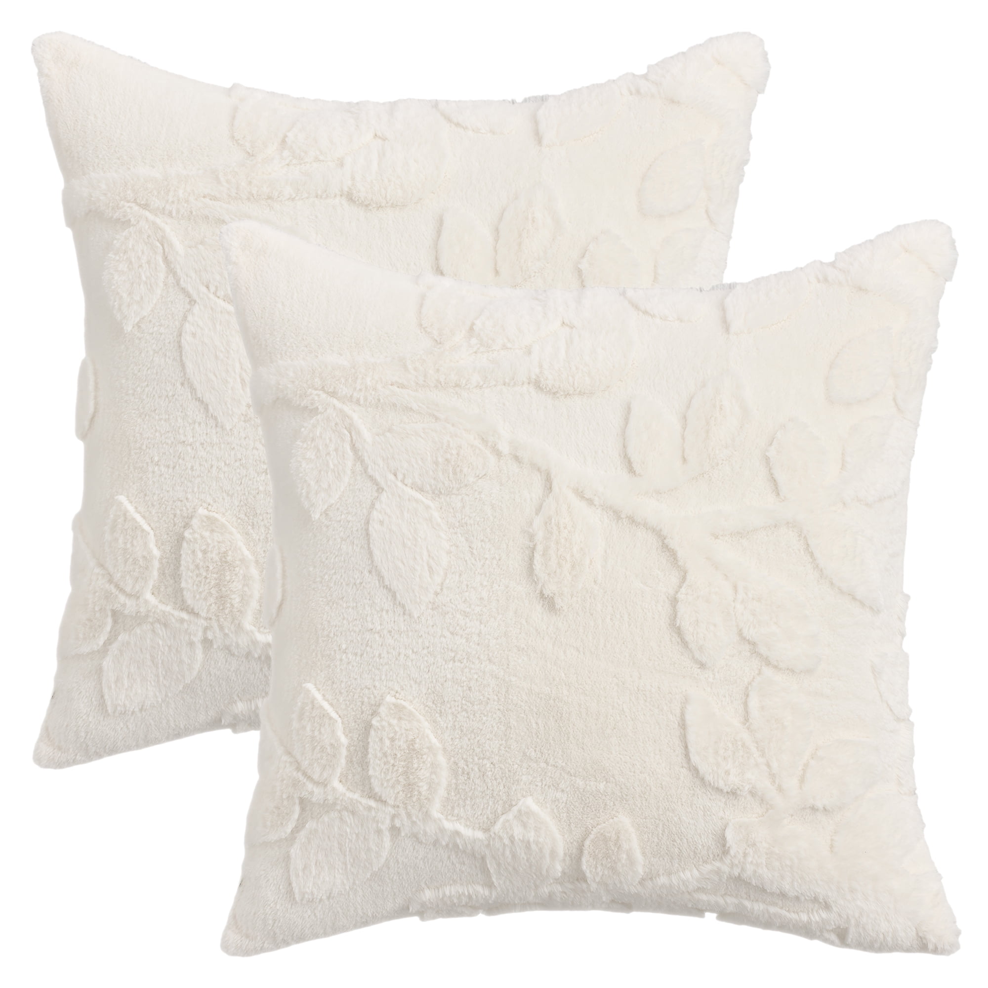 Unique Bargains Pack of 2 Leaf Jacquard Plush Pillow Covers for Bedroom 20" x 20" White