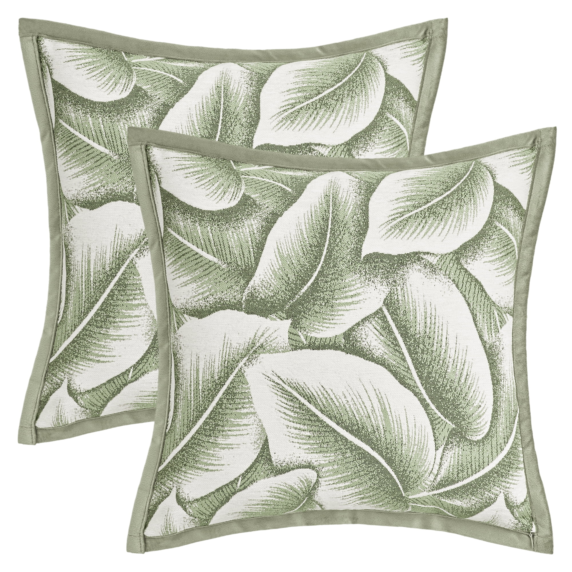 Unique Bargains Pack of 2 Leaf Pattern Chenille Throw Pillow Covers Green