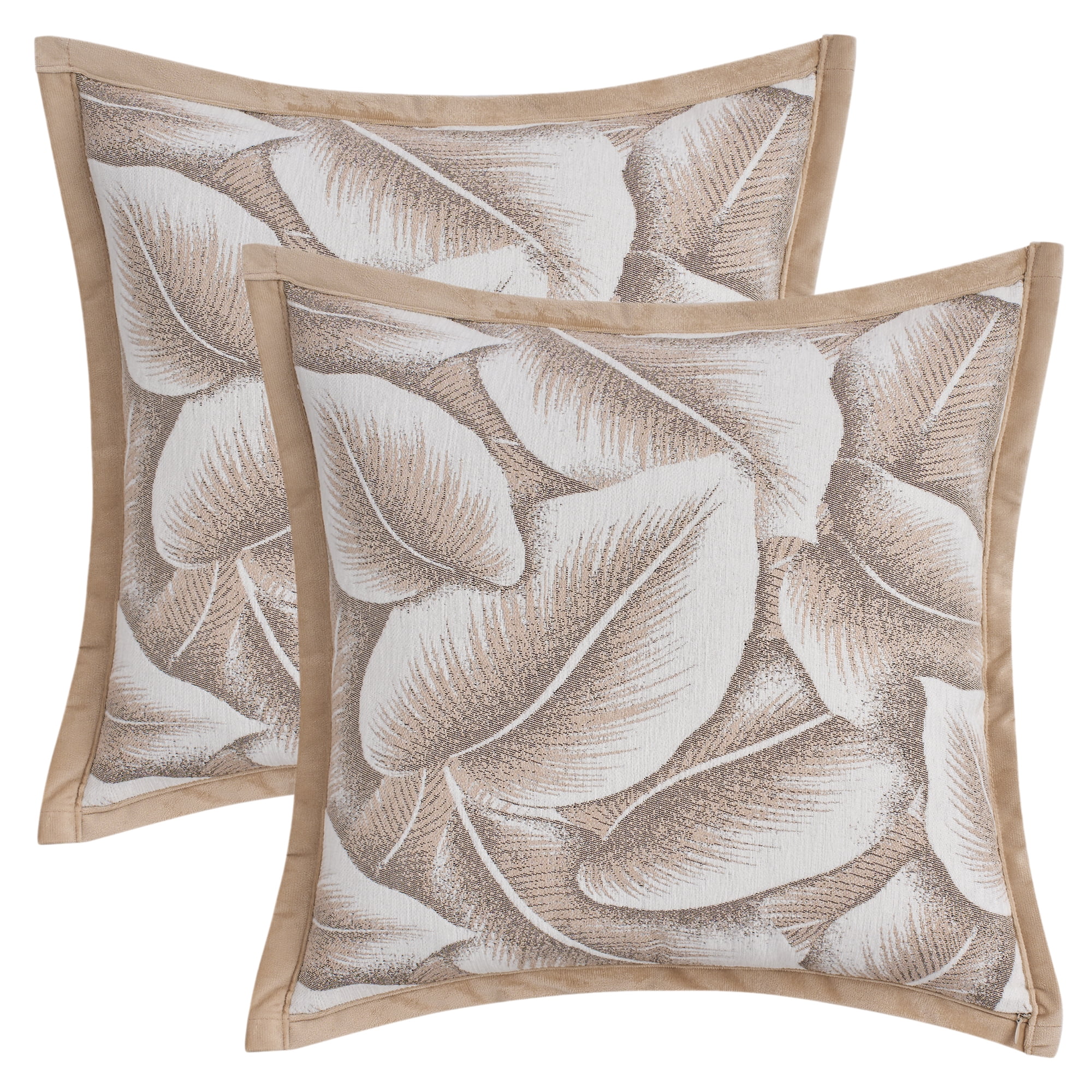 Unique Bargains Pack of 2 Leaf Pattern Chenille Throw Pillow Covers Light Brown