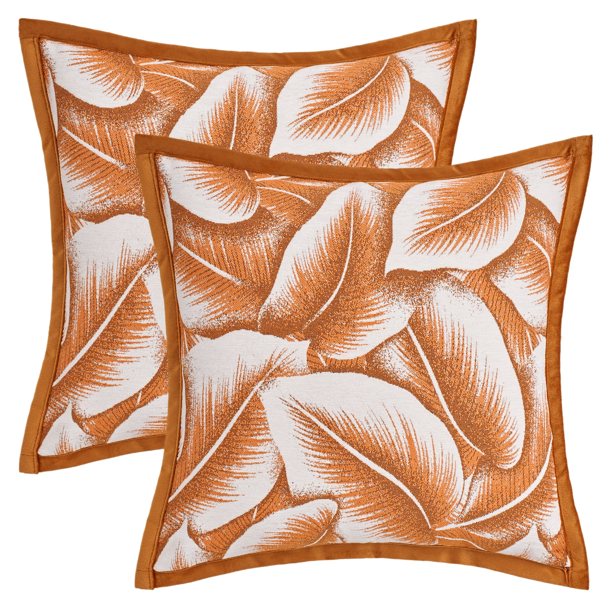 Unique Bargains Pack of 2 Leaf Pattern Chenille Throw Pillow Covers Orange