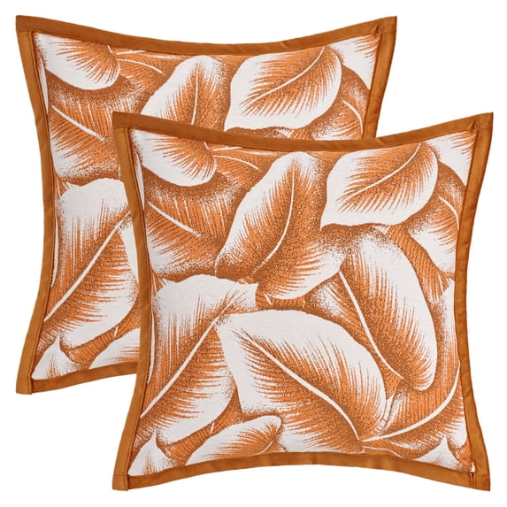 Unique Bargains Pack of 2 Leaf Pattern Chenille Throw Pillow Covers Orange