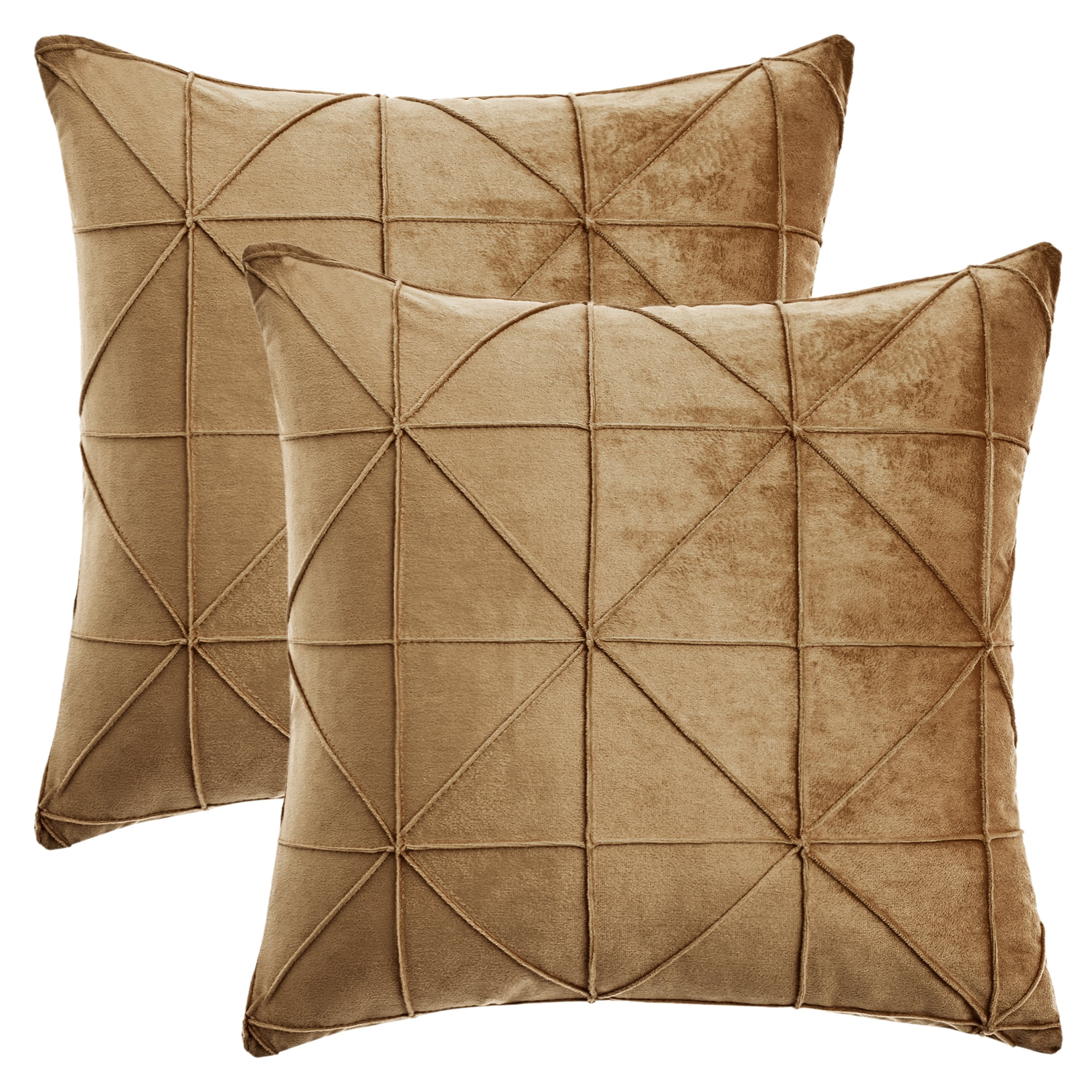 Unique Bargains Pack of 2 Luxury 3D Diamond Velvet Throw Pillow Covers Khaki