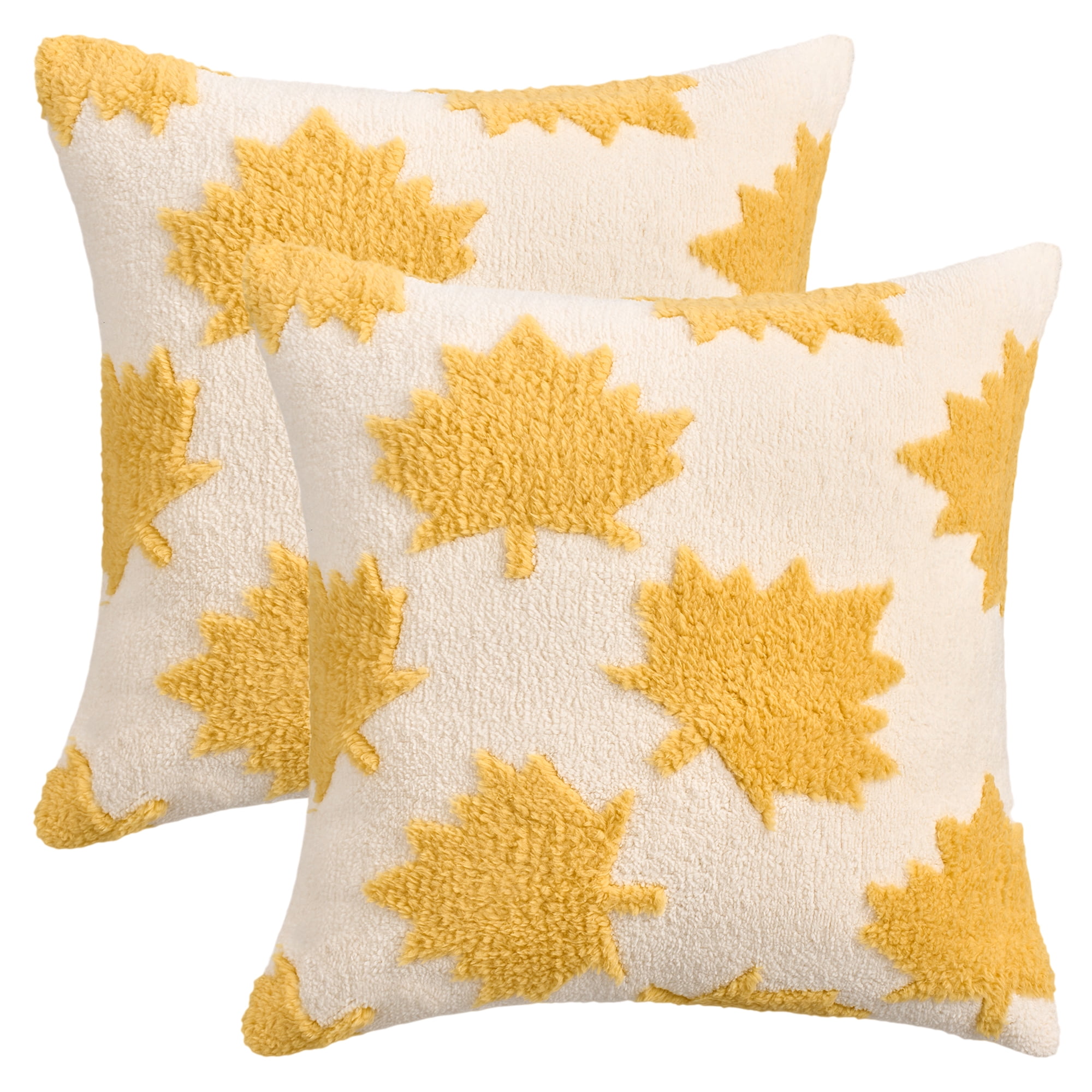 Unique Bargains Pack of 2 Maple Leaf Jacquard Throw Pillow Covers 18"x18" Yellow