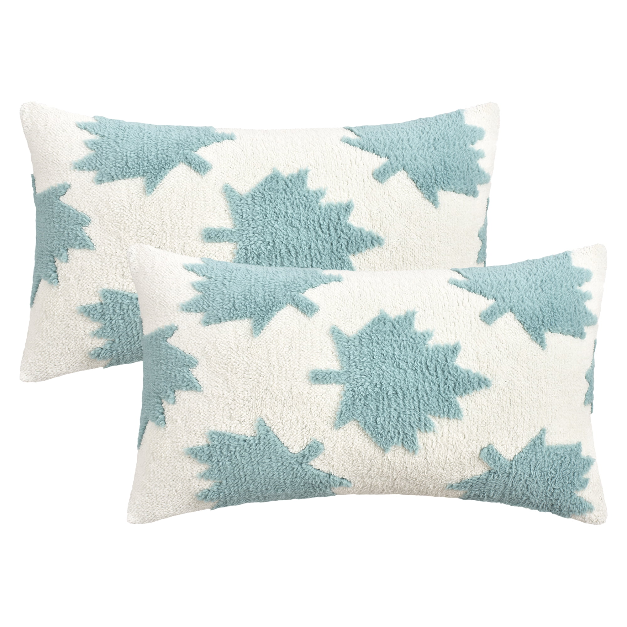Unique Bargains Pack of 2 Maple Leaf Jacquard Throw Pillow Covers 20"x12" Blue
