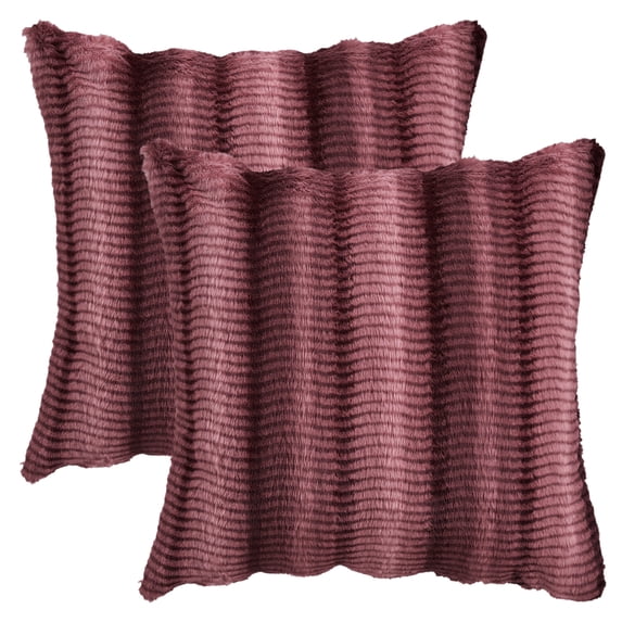 Unique Bargains Pack of 2 Plush Striped Pillow Covers 18" x 18" Claret