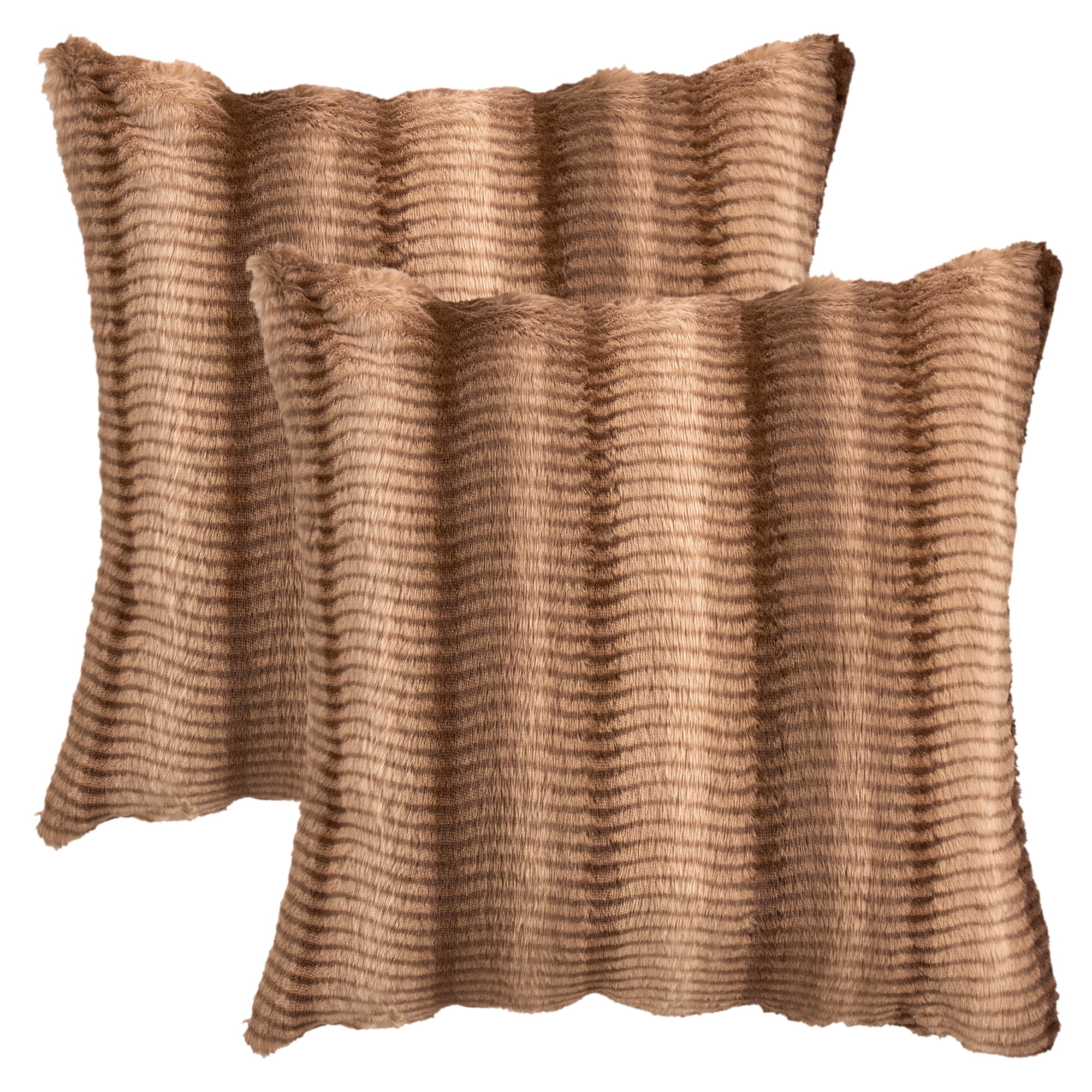 Unique Bargains Pack of 2 Plush Striped Pillow Covers 18" x 18" Tan Brown