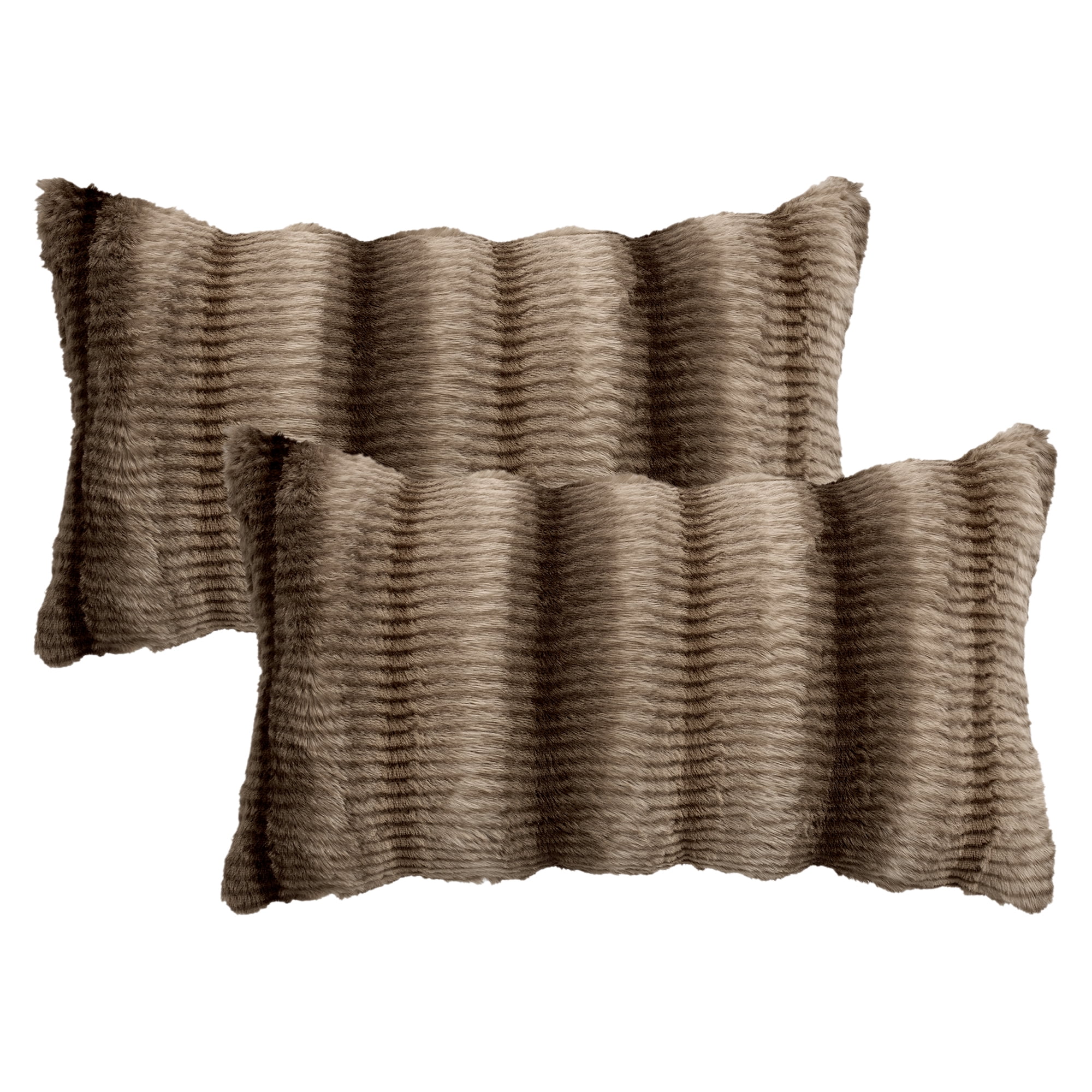 Unique Bargains Pack of 2 Plush Striped Pillow Covers 20" x 12" Brown