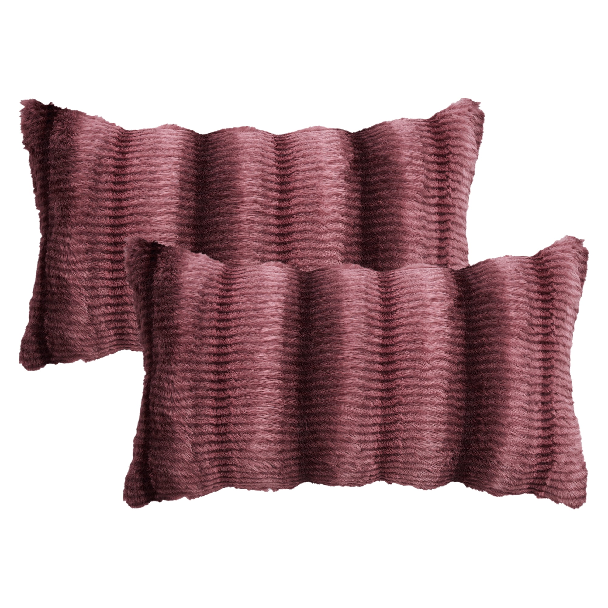 Unique Bargains Pack of 2 Plush Striped Pillow Covers 20" x 12" Claret