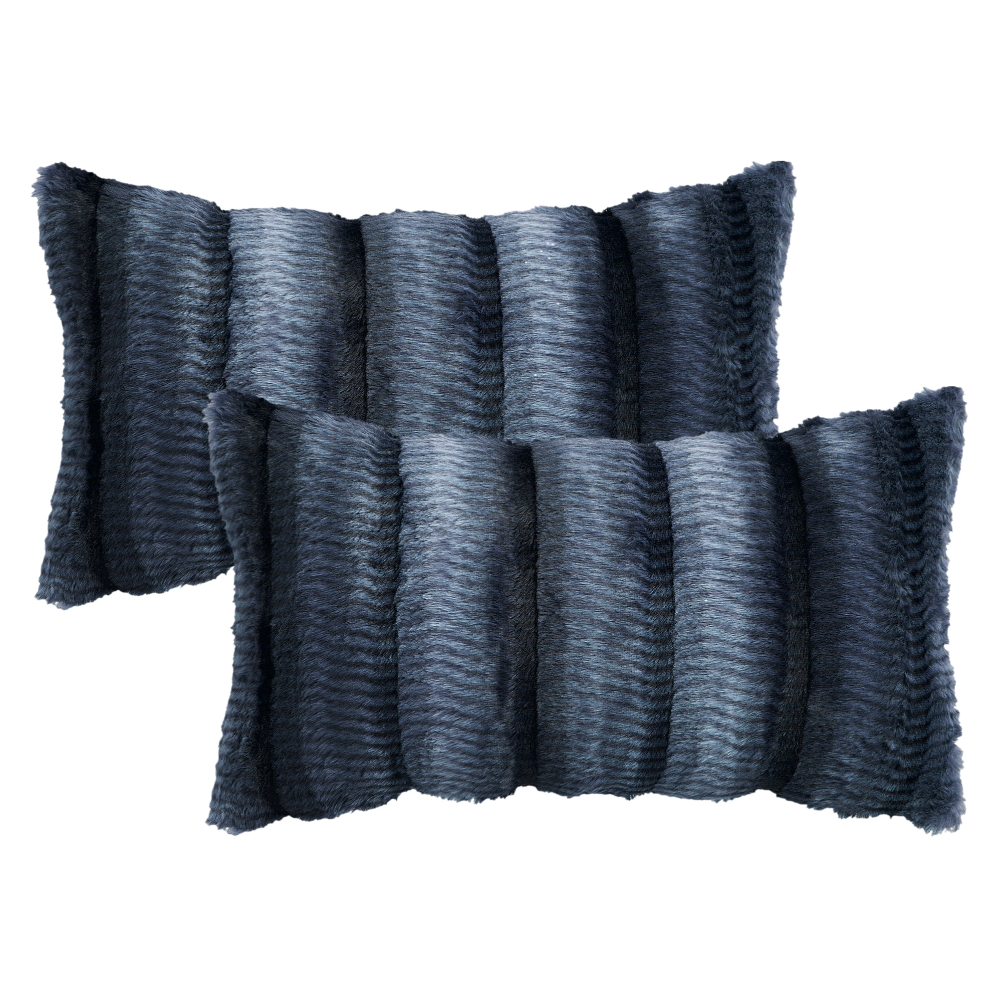 Unique Bargains Pack of 2 Plush Striped Pillow Covers 20" x 12" Dark Blue