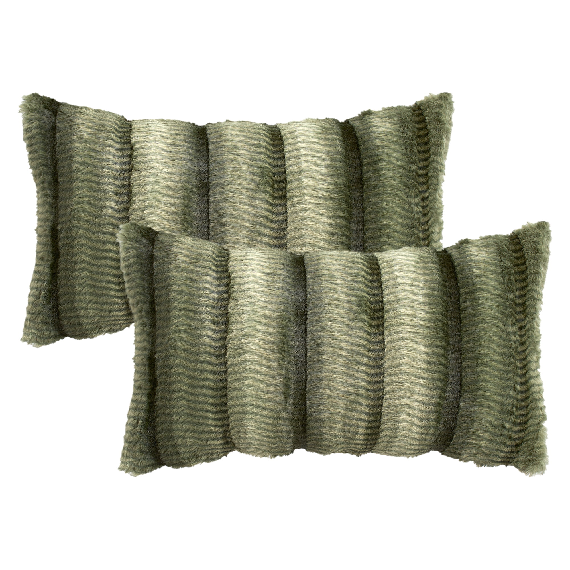 Unique Bargains Pack of 2 Plush Striped Pillow Covers 20" x 12" Green