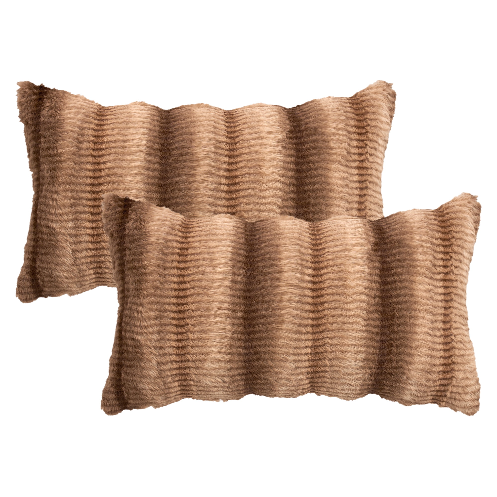Unique Bargains Pack of 2 Plush Striped Pillow Covers 20" x 12" Tan Brown