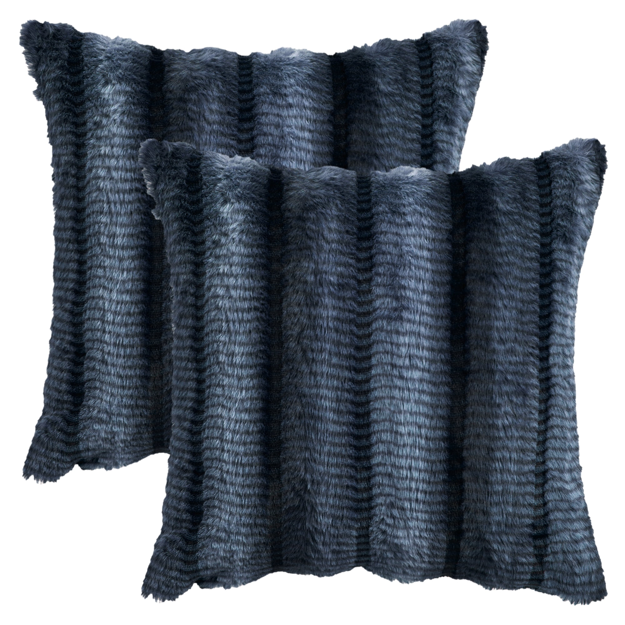 Unique Bargains Pack of 2 Plush Striped Pillow Covers 20" x 20" Dark Blue