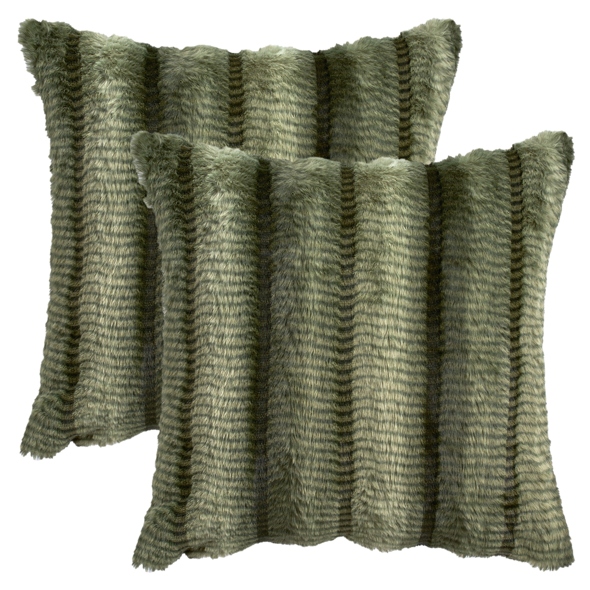 Unique Bargains Pack of 2 Plush Striped Pillow Covers 20" x 20" Green