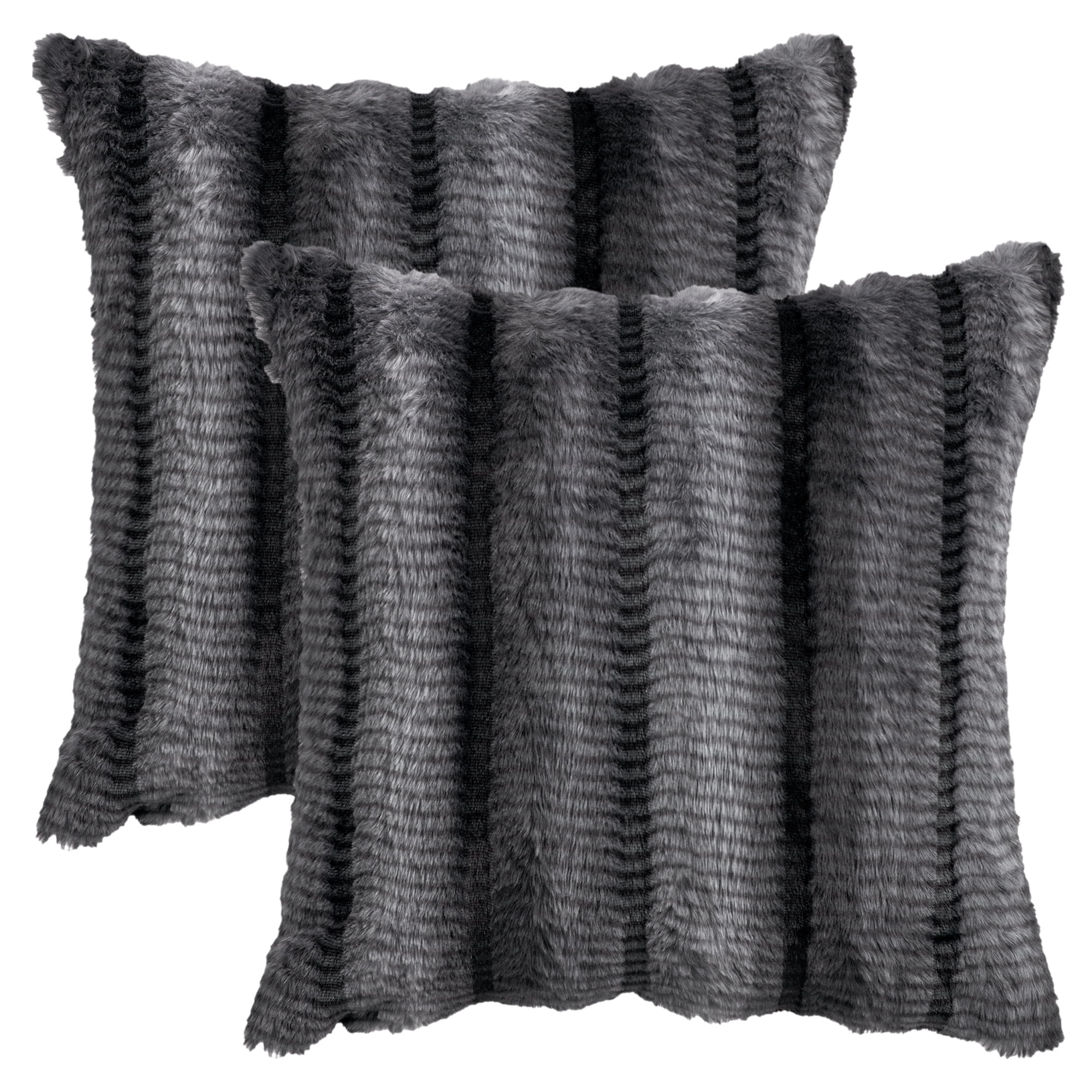 Unique Bargains Pack of 2 Plush Striped Pillow Covers 20" x 20" Grey