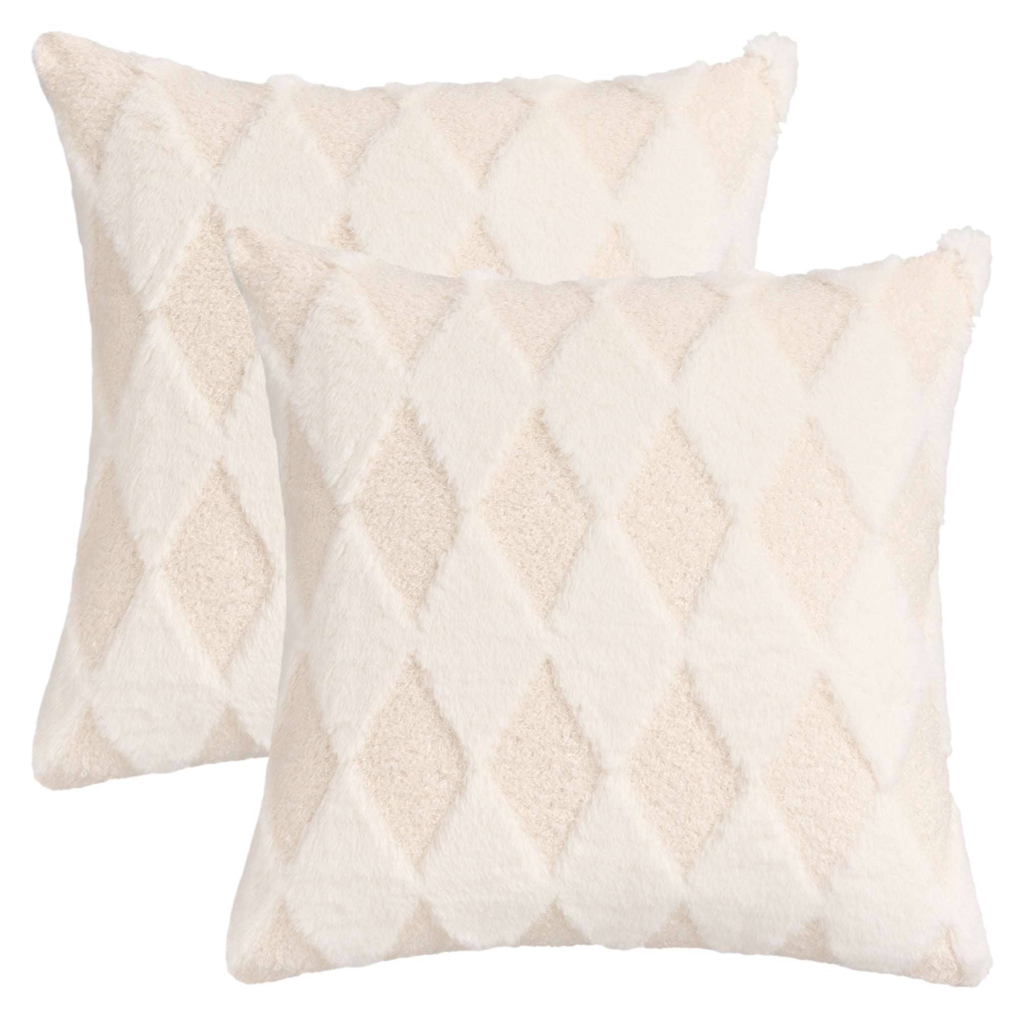 Unique Bargains Pack of 2 Plush Throw Pillow Covers with Diamond Pattern Beige