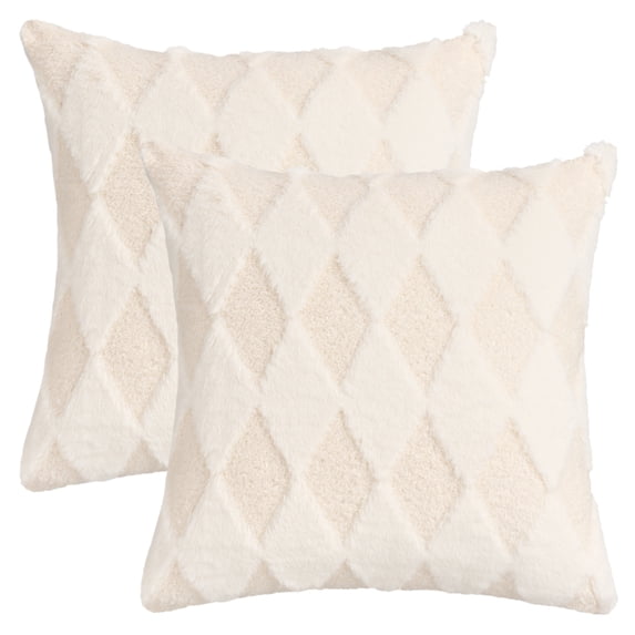 Unique Bargains Pack of 2 Plush Throw Pillow Covers with Diamond Pattern Beige
