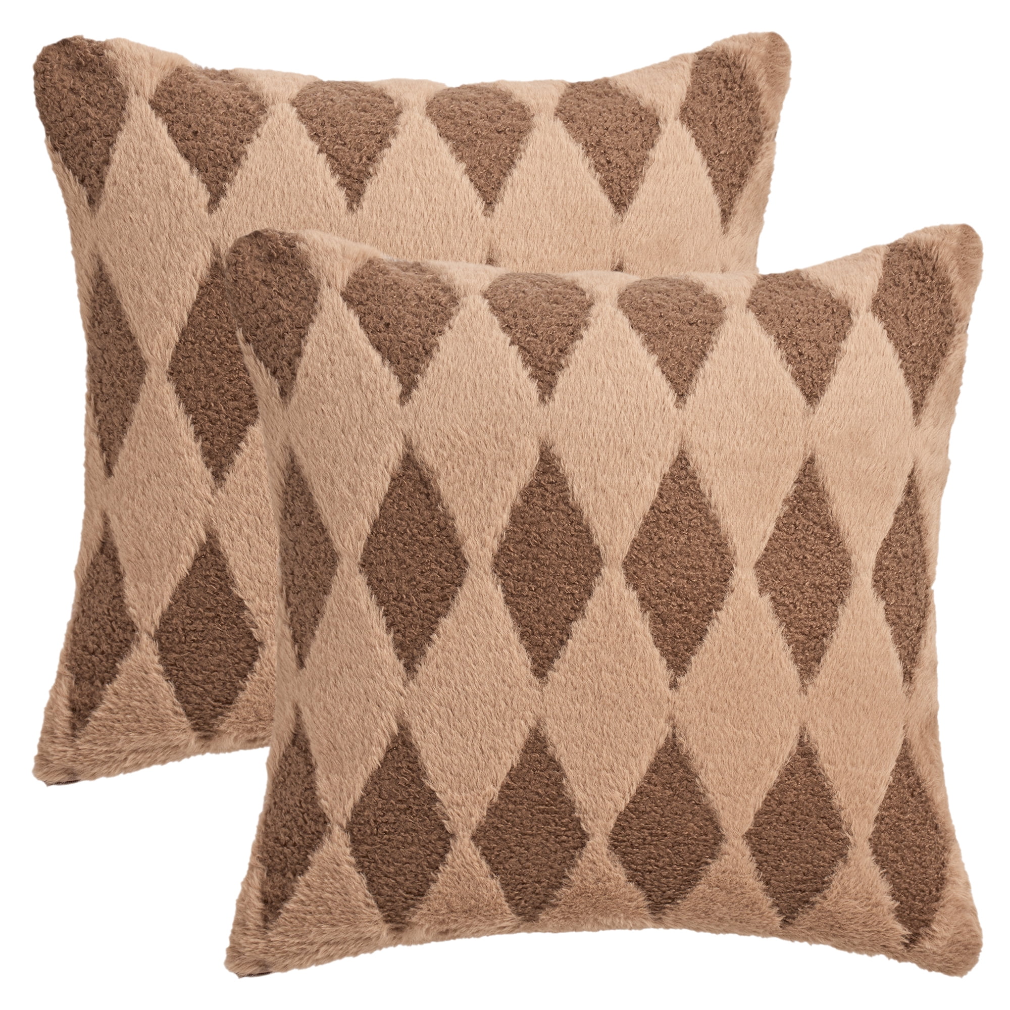 Unique Bargains Pack of 2 Plush Throw Pillow Covers with Diamond Pattern Dark Brown