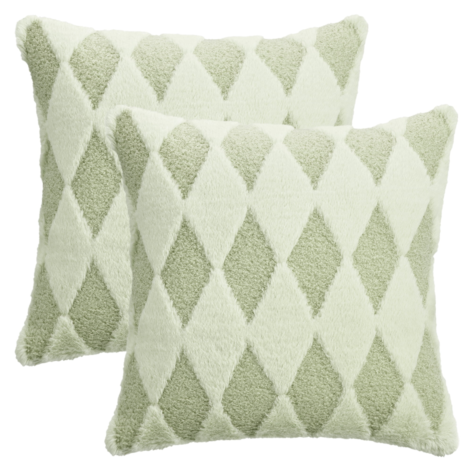Unique Bargains Pack of 2 Plush Throw Pillow Covers with Diamond Pattern Green