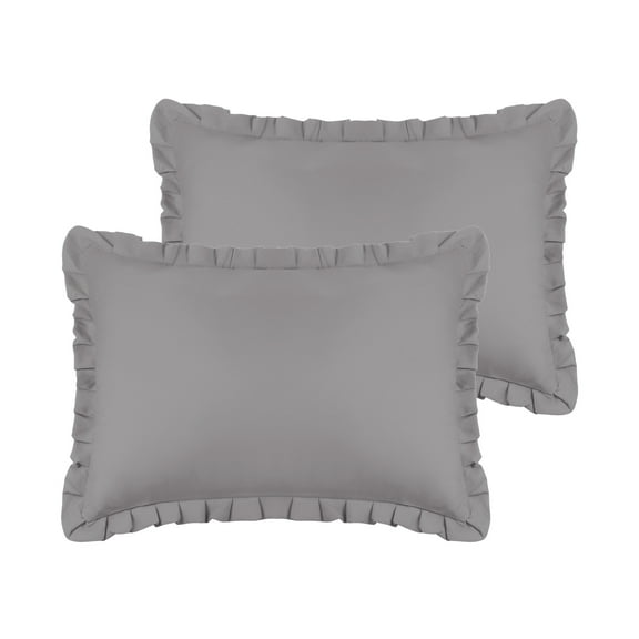 Unique Bargains Pack of 2 Ruffled Edge Ruffled Envelope Closure Pillow Shams Gray Queen