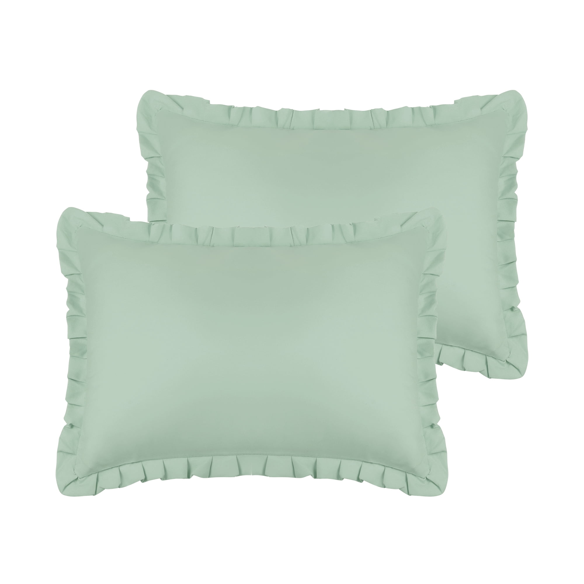 Unique Bargains Pack of 2 Ruffled Edge Ruffled Envelope Closure Pillow Shams Green Queen