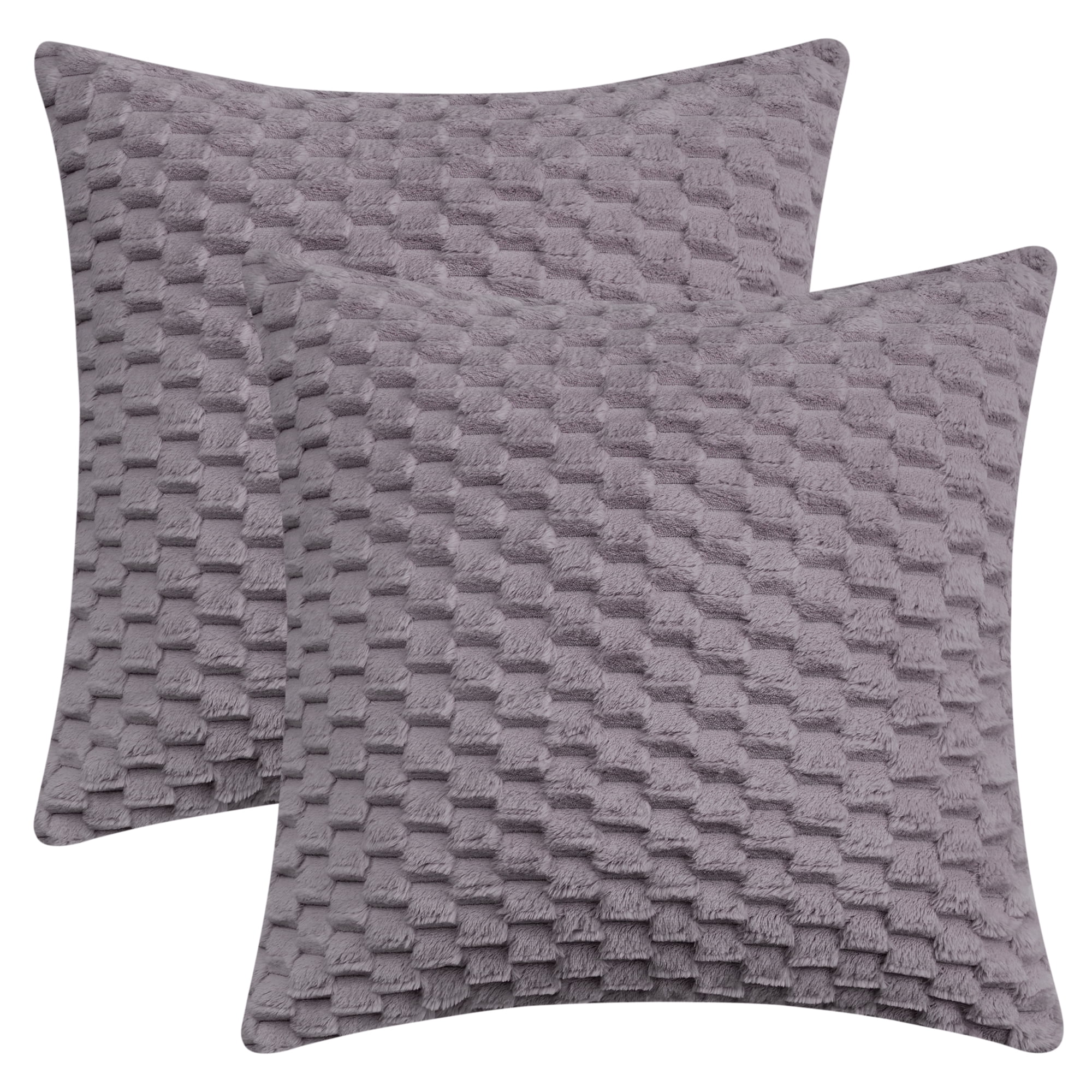Unique Bargains Pack of 2 Soft Fuzzy Plush Cushion Cover Grey 18" x 18"