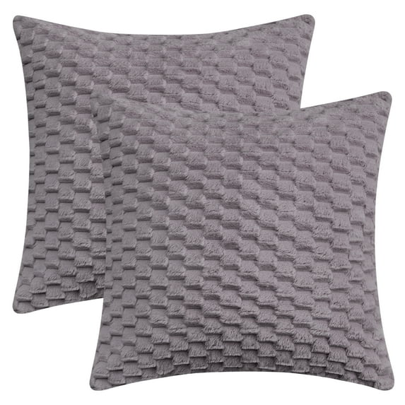 Unique Bargains Pack of 2 Soft Fuzzy Plush Cushion Cover Grey 18" x 18"