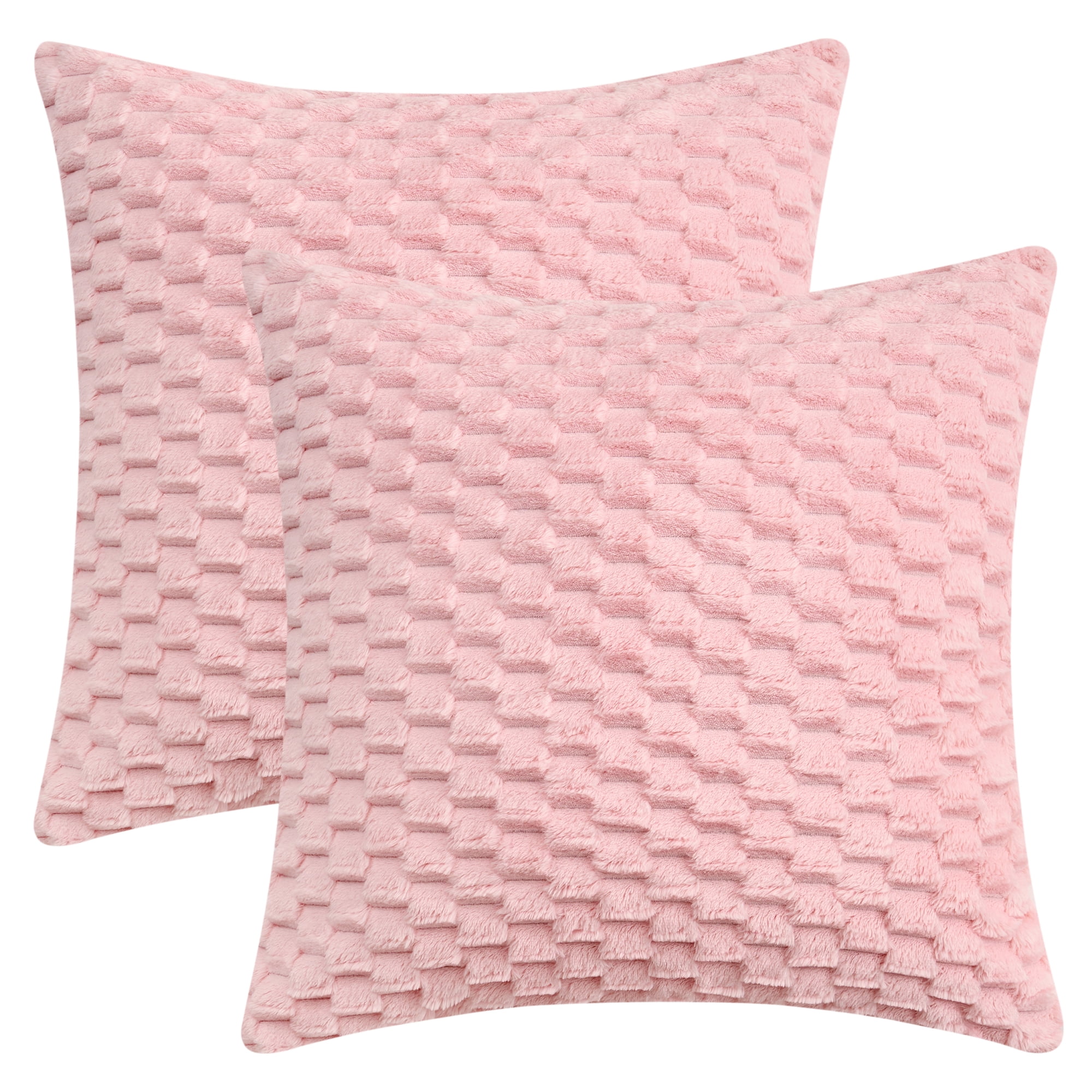 Unique Bargains Pack of 2 Soft Fuzzy Plush Cushion Cover Pink 20" x 20"