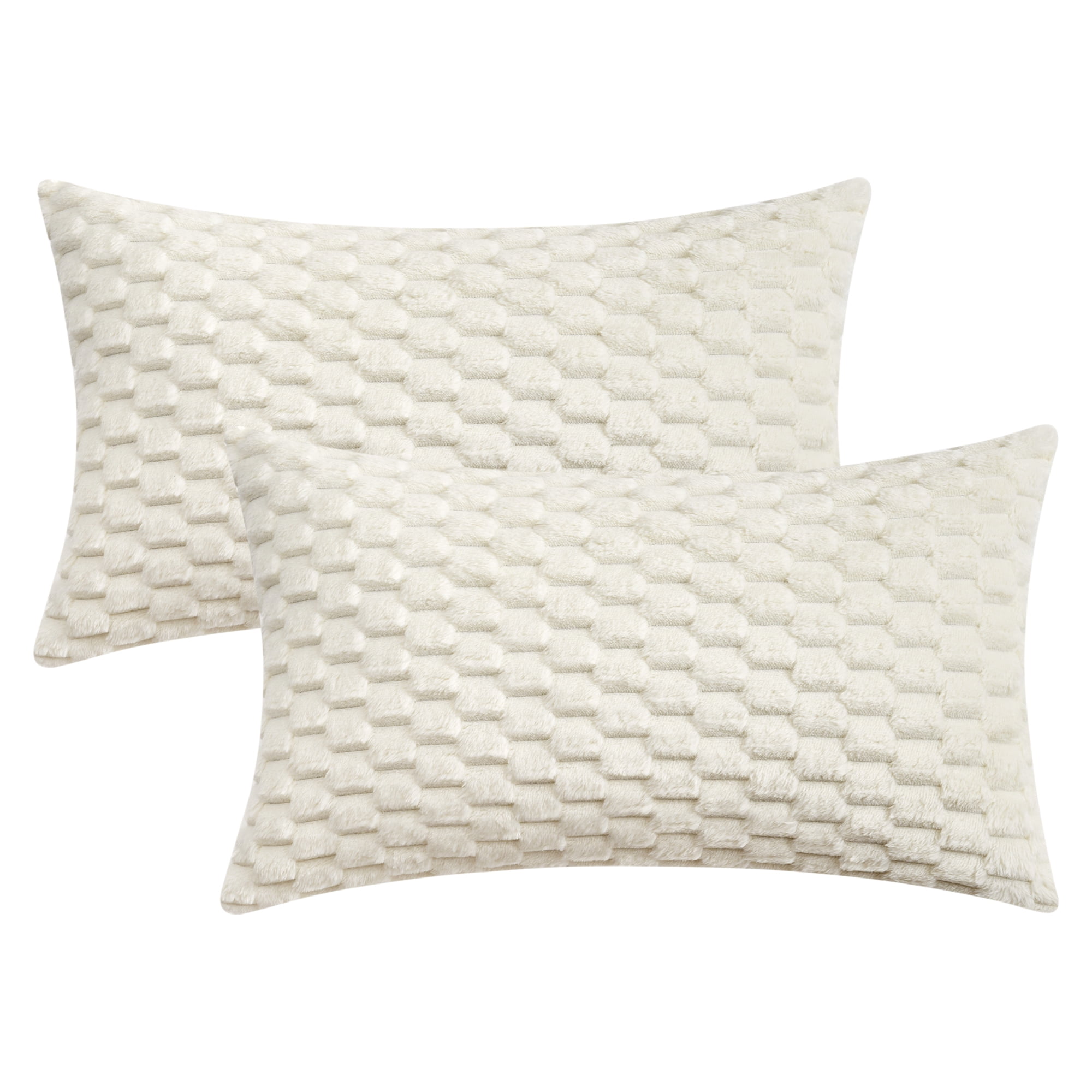 Unique Bargains Pack of 2 Soft Fuzzy Plush Cushion Cover White 12" x 20"
