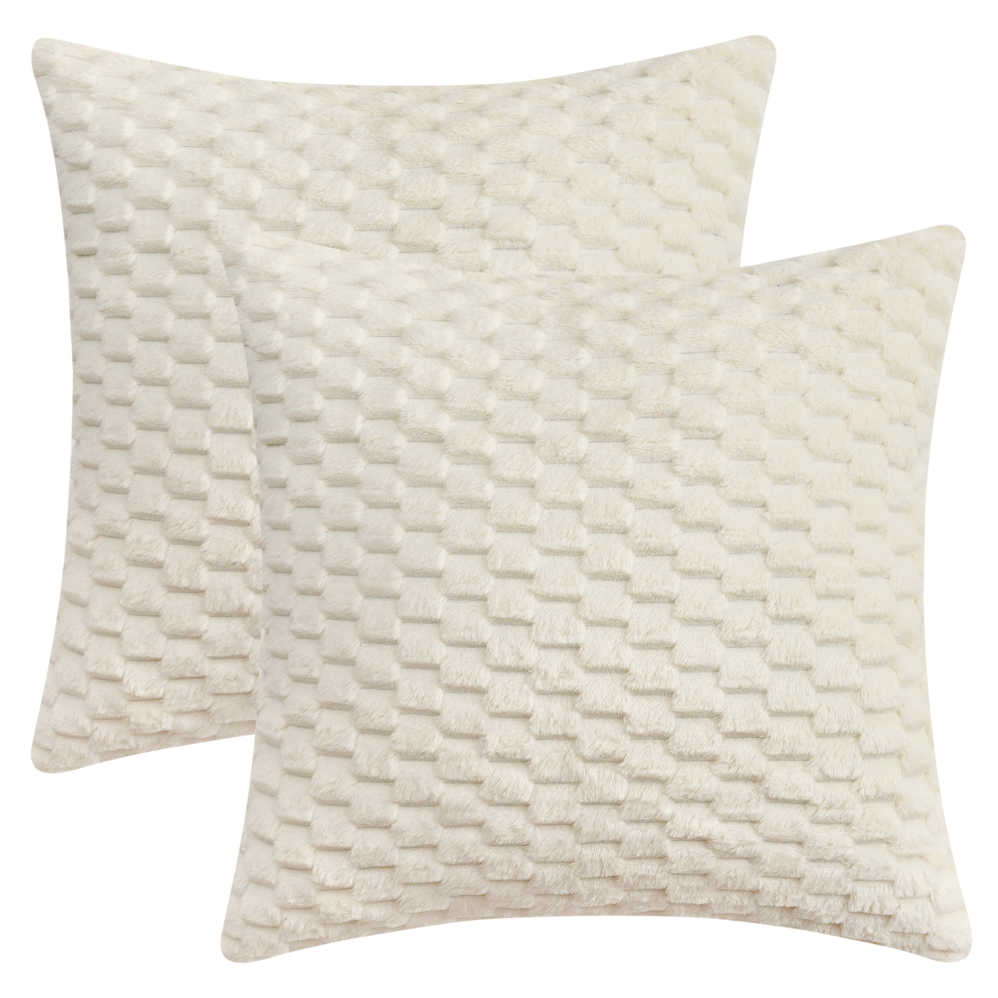 Unique Bargains Pack of 2 Soft Fuzzy Plush Cushion Cover White 16" x 16"