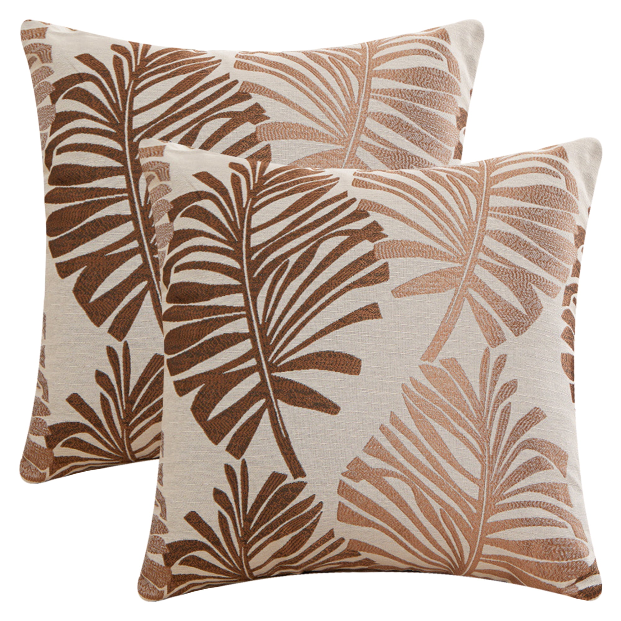 Unique Bargains Pack of 2 Soft Palm Leaf Pattern Cushion Case Brown 22" x 22"