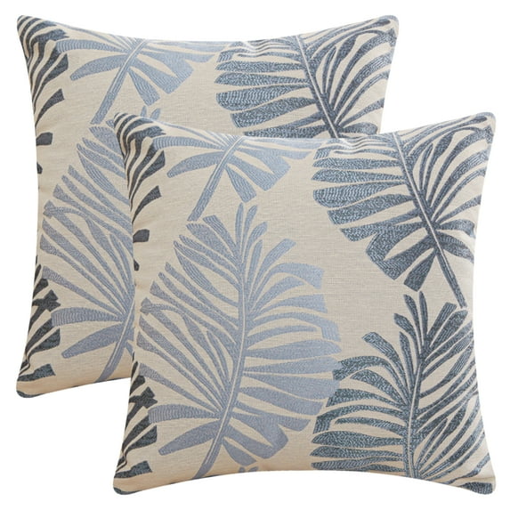 Unique Bargains Pack of 2 Soft Palm Leaf Pattern Cushion Case Light Blue 22" x 22"