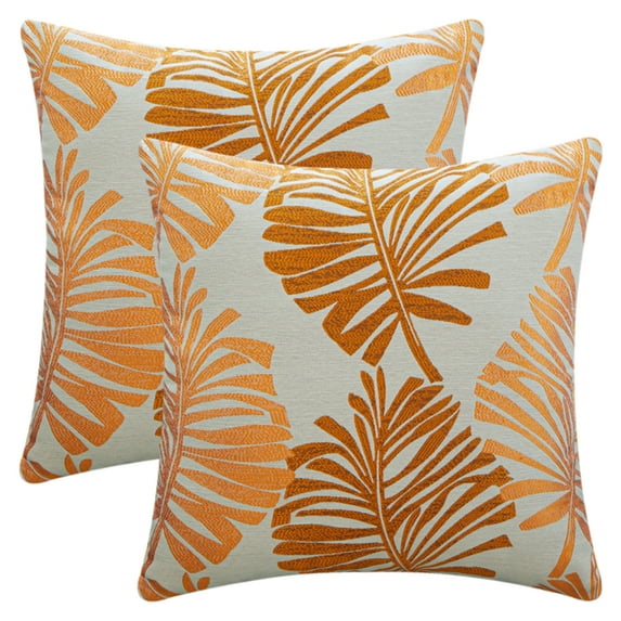 Unique Bargains Pack of 2 Soft Palm Leaf Pattern Cushion Case Orange 18" x 18"