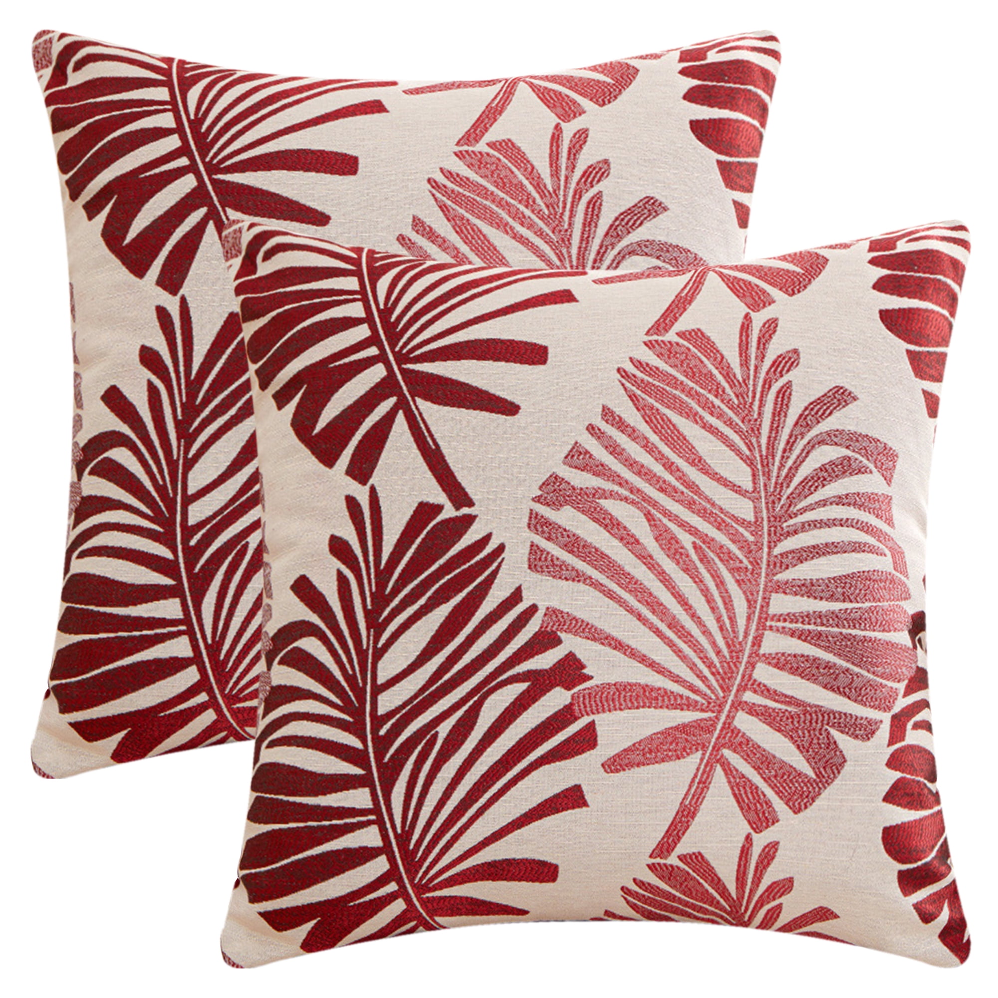 Unique Bargains Pack of 2 Soft Palm Leaf Pattern Cushion Case Red 22" x 22"