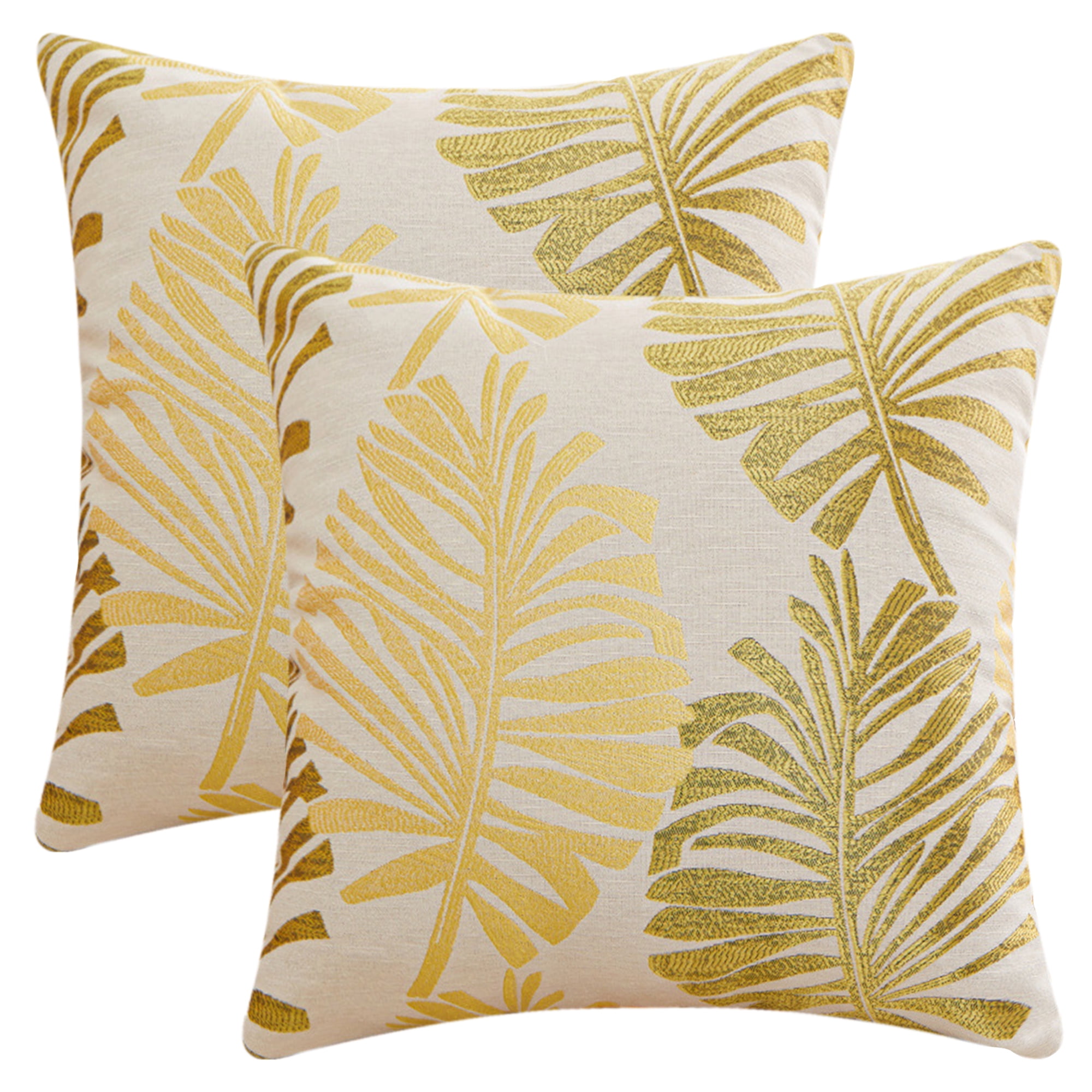 Unique Bargains Pack of 2 Soft Palm Leaf Pattern Cushion Case Yellow 18" x 18"