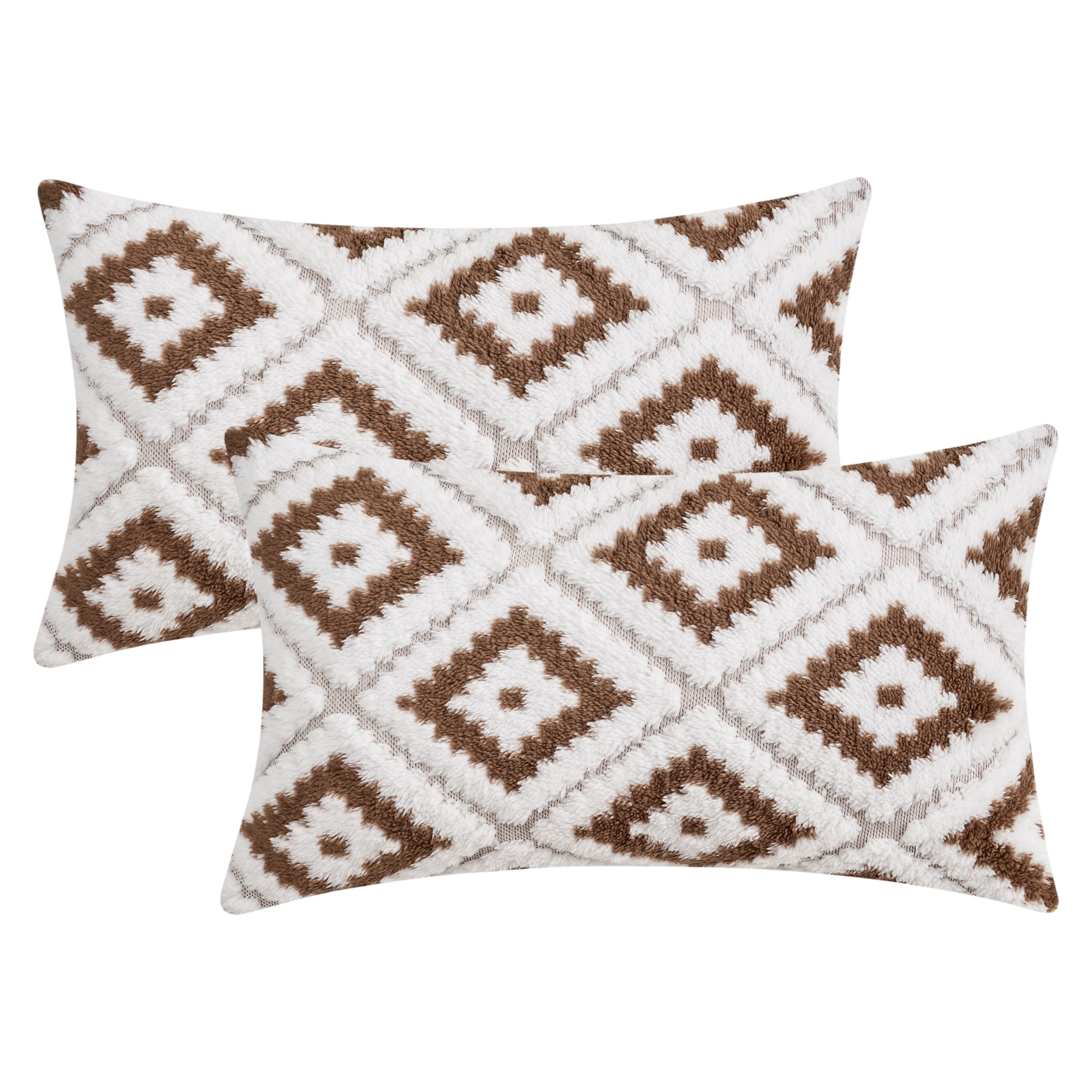 Unique Bargains Pack of 2 Soft Plush Throw Pillow Covers Brown 12" x 20"