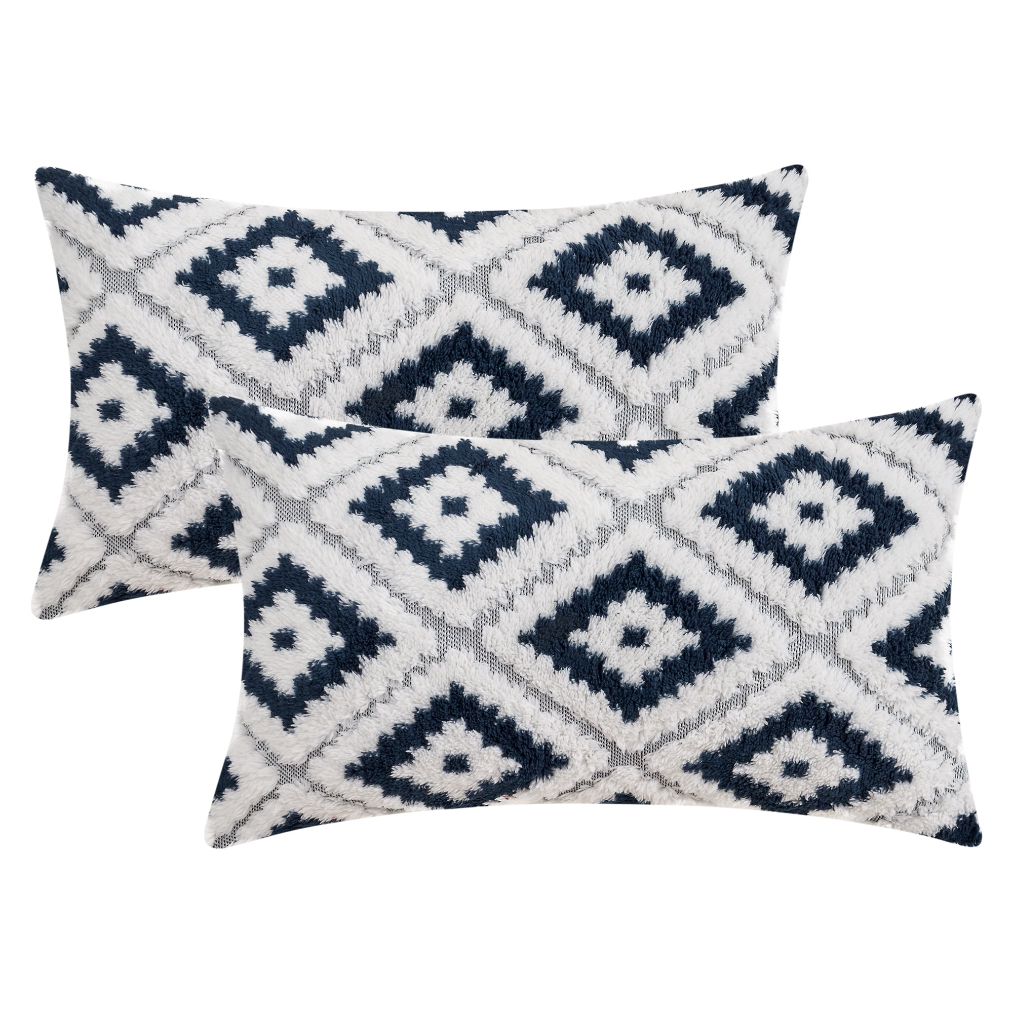 Unique Bargains Pack of 2 Soft Plush Throw Pillow Covers Navy Blue 12" x 20"