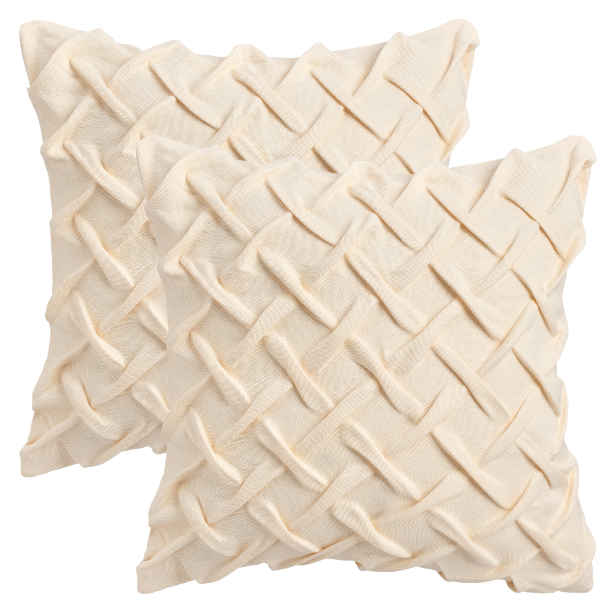Unique Bargains Pack of 2 Soft Solid 3D Weaving Throw Pillow Covers Beige 18" x 18"
