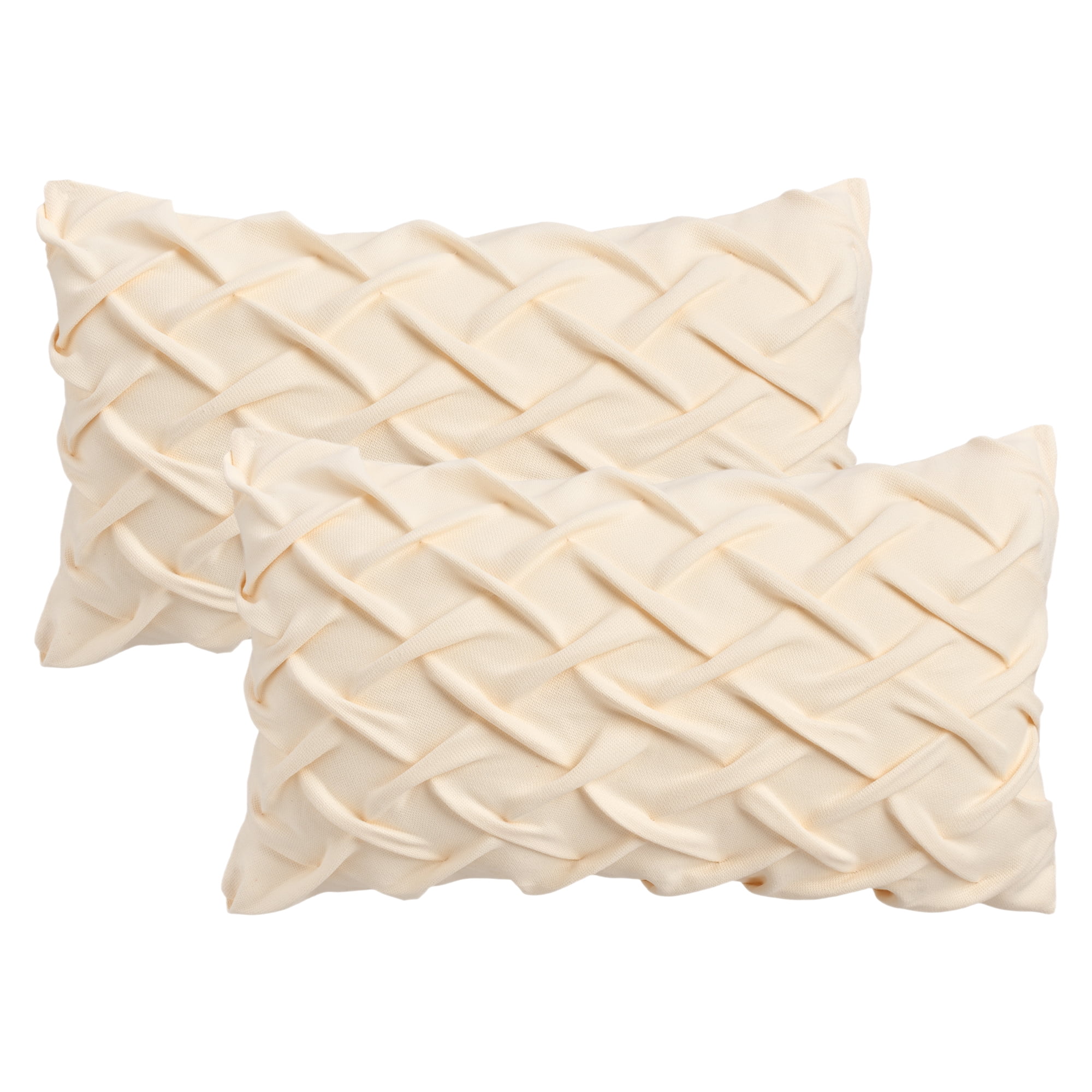 Unique Bargains Pack of 2 Soft Solid 3D Weaving Throw Pillow Covers Beige 20" x 12"