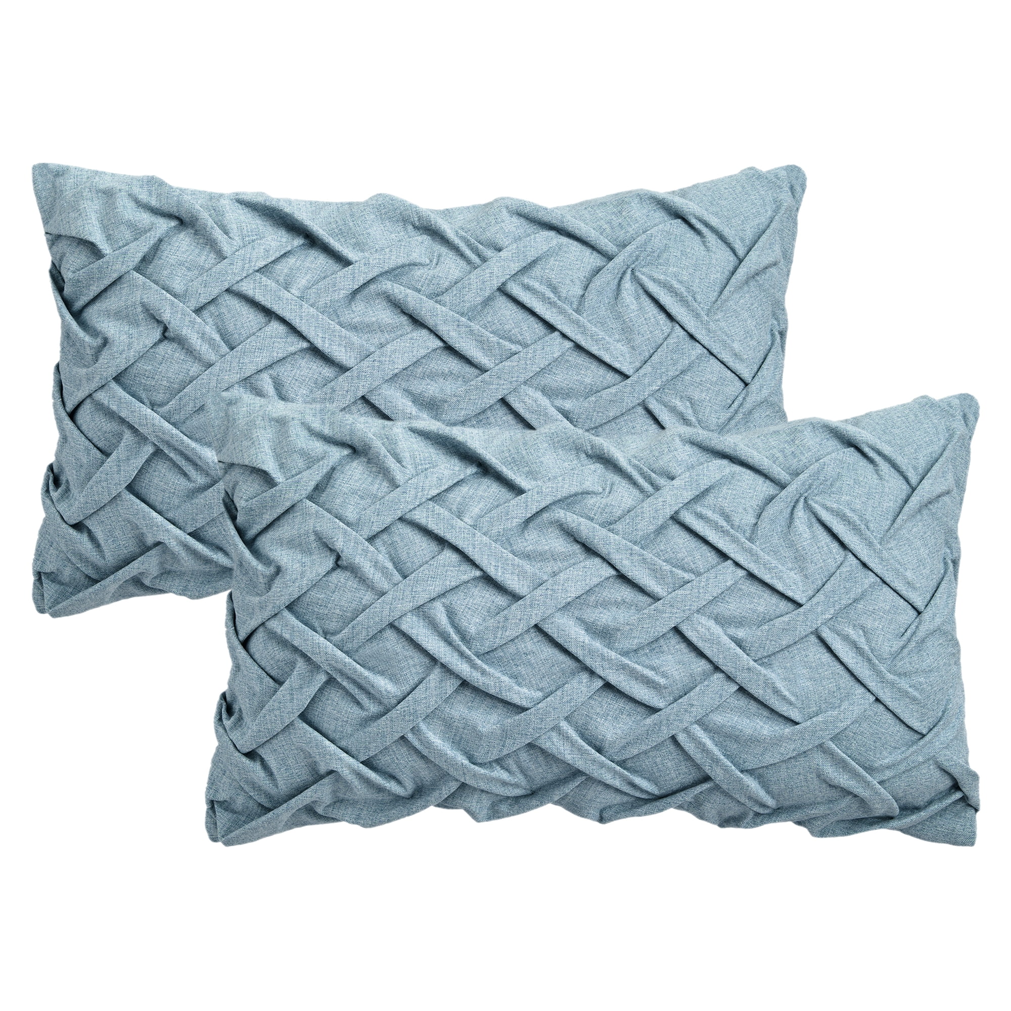 Unique Bargains Pack of 2 Soft Solid 3D Weaving Throw Pillow Covers Blue 20" x 12"