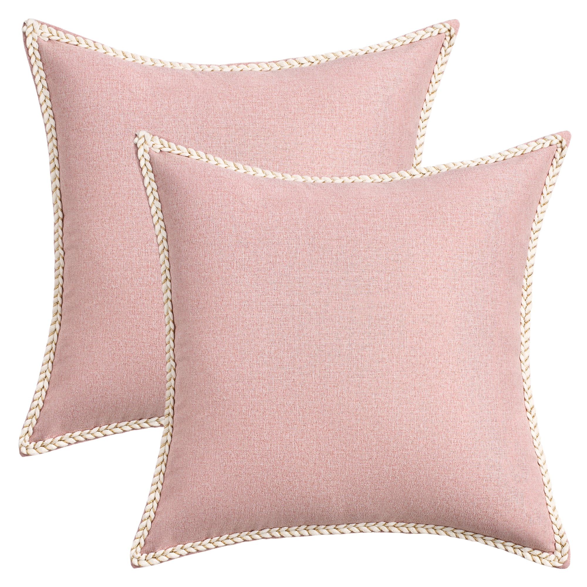 Unique Bargains Pack of 2 Soft Solid Throw Pillow Covers Cases for Couch 18" x 18" Pink