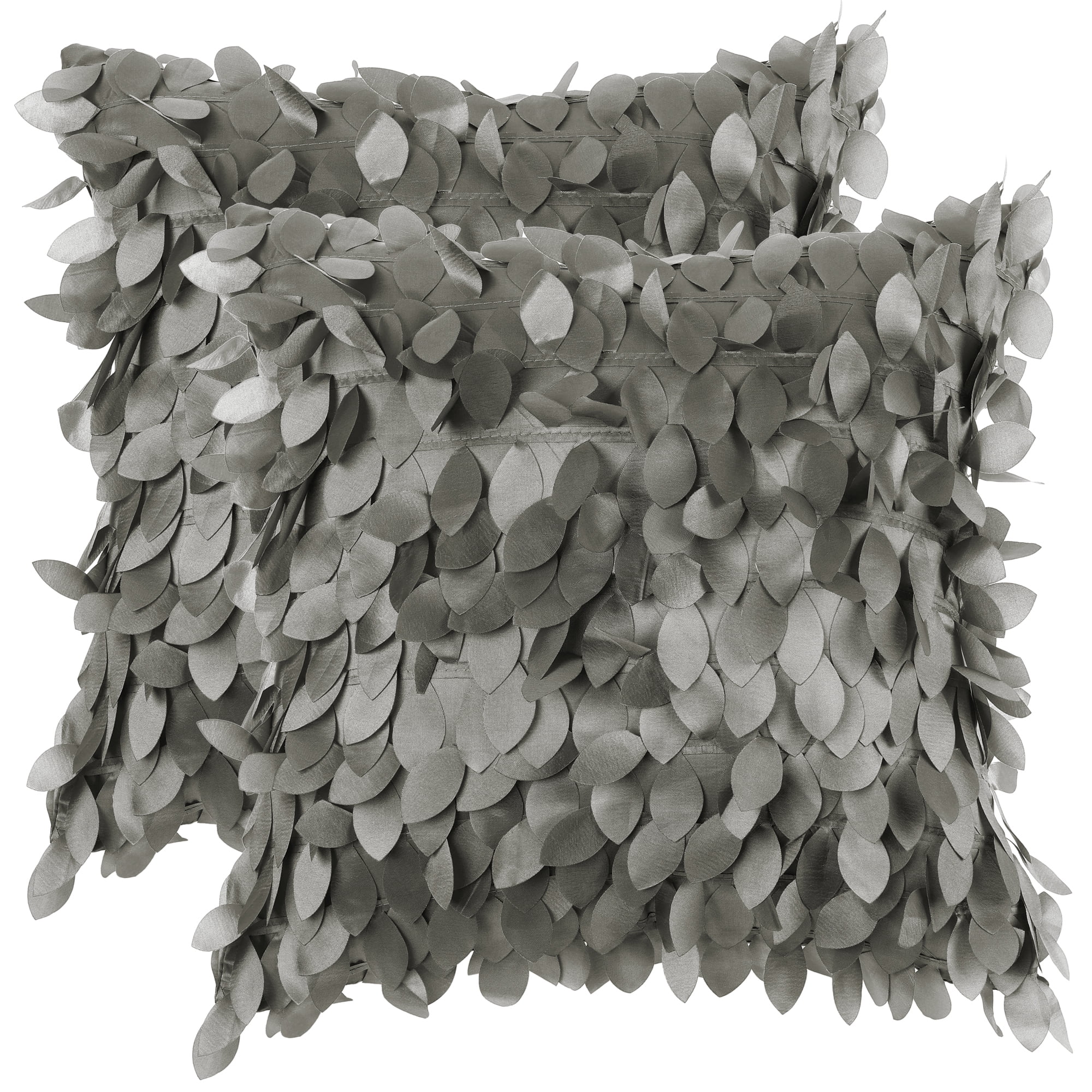 Unique Bargains Pack of 2 Solid Color Throw Pillow Cover 3D Sequins Leaf Cushion Covers Grey 18" x 18"