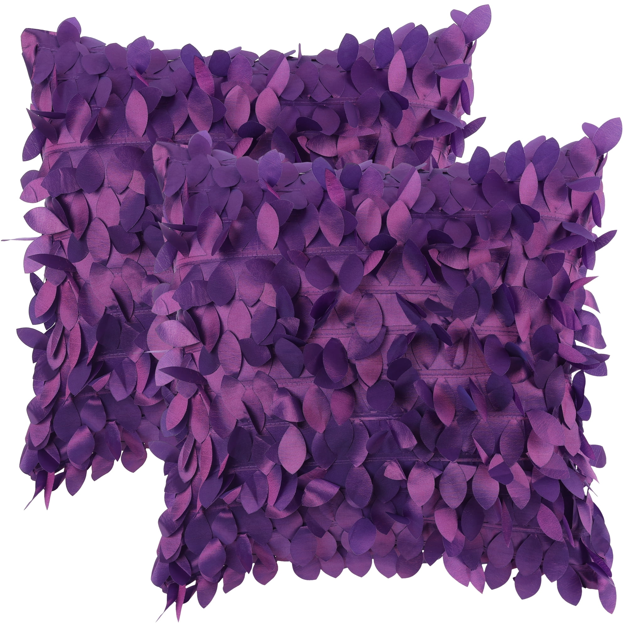 Unique Bargains Pack of 2 Solid Color Throw Pillow Cover 3D Sequins Leaf Cushion Covers Purple 18" x 18"