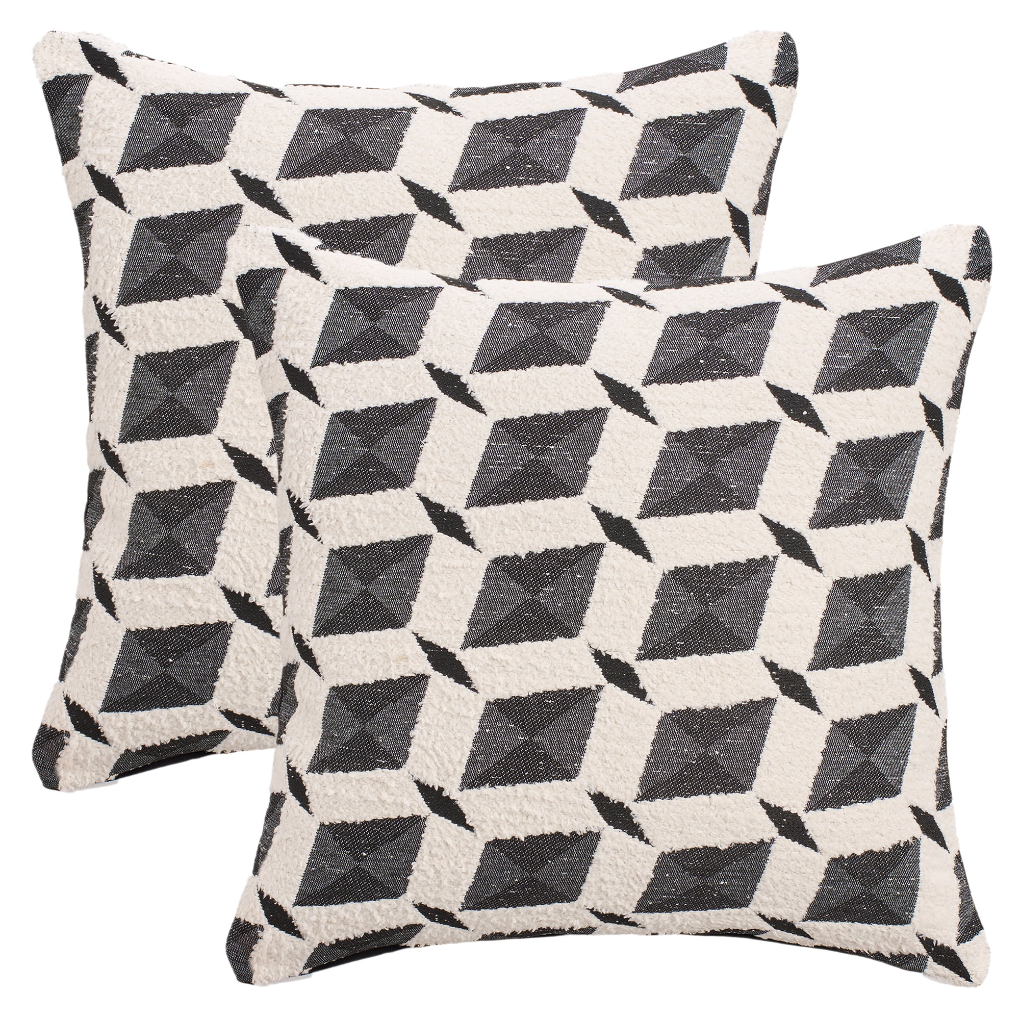 Unique Bargains Pack of 2 Square Diamond Pattern Chenille Throw Pillow Covers Black